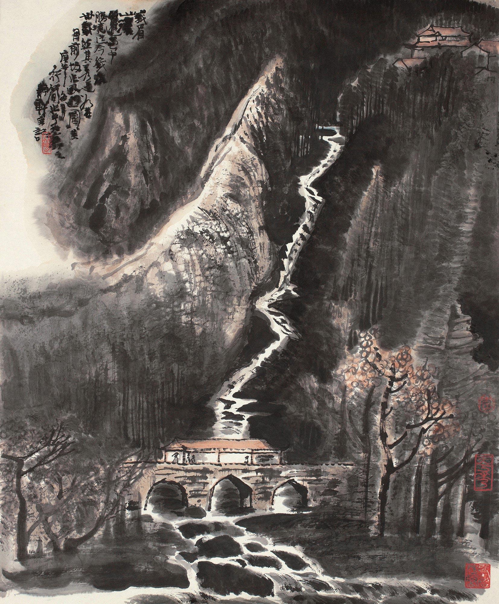 【庚午(1990年)作 峨眉山溪 镜心 纸本】拍卖品_图片_价格_鉴赏_绘画