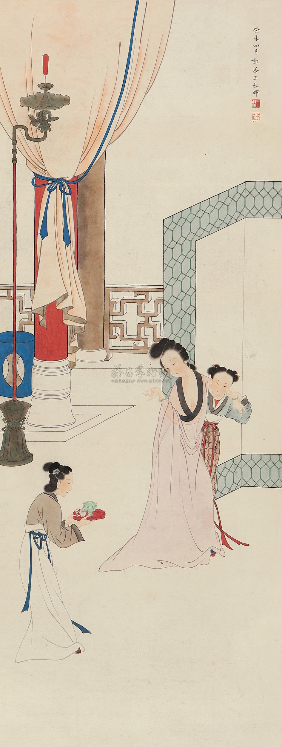 1445 癸未(1943年)作 贵妃出浴图 立轴 纸本