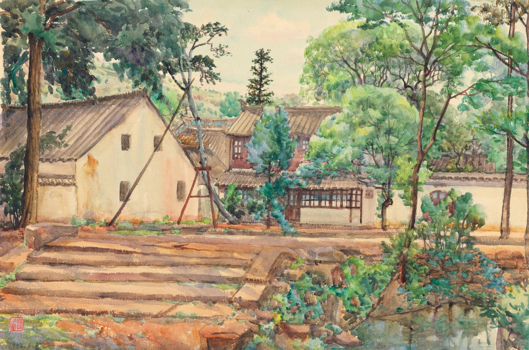 15141958年作虞山兴福寺水彩纸本