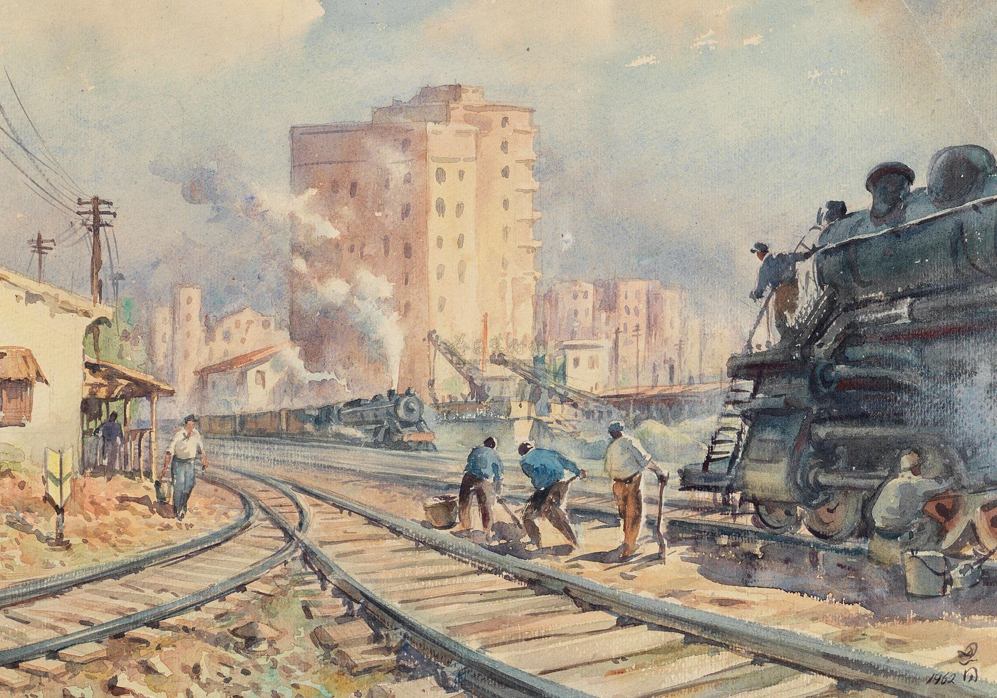 19351962年作车站水彩纸本