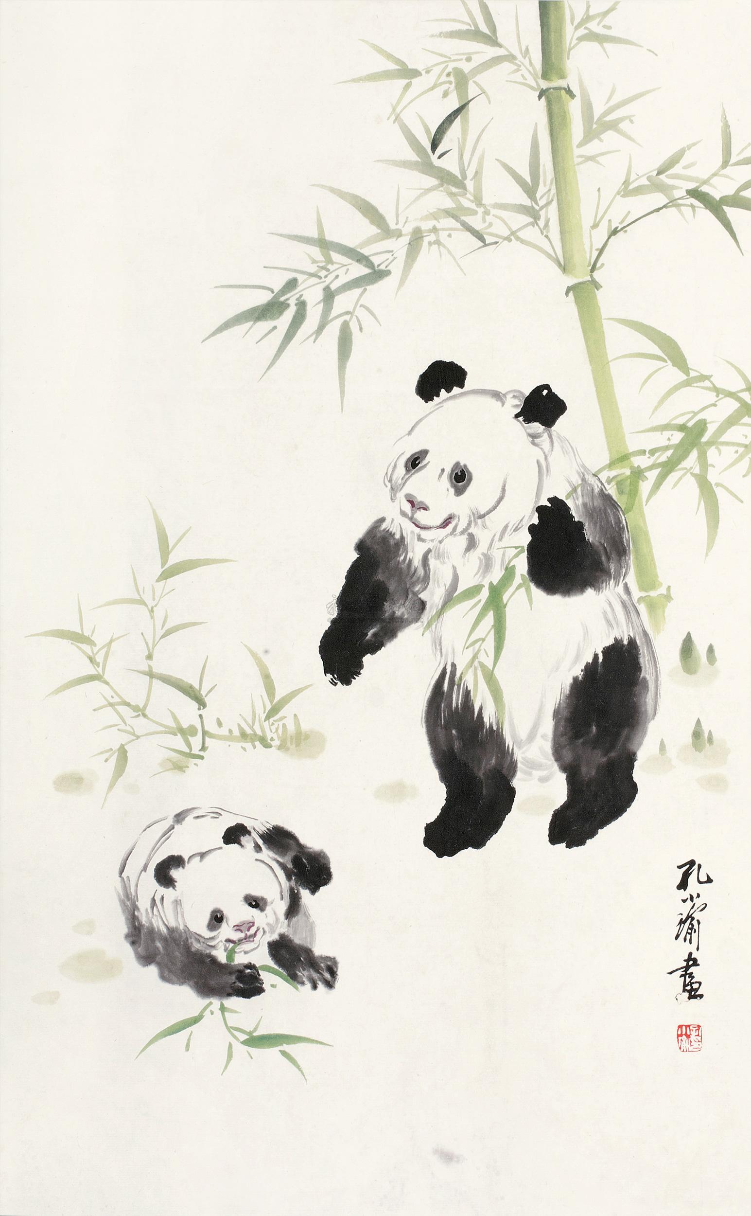0068熊猫立轴设色纸本