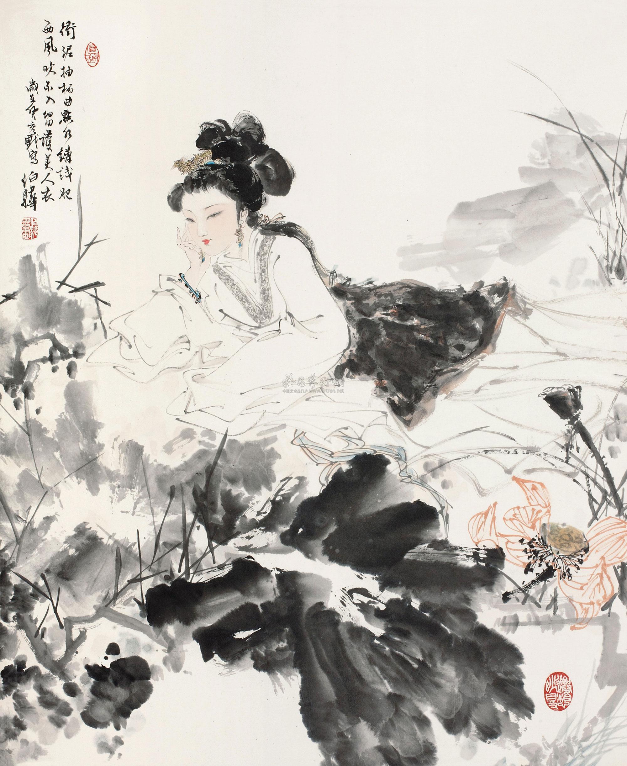 0404 1983年作 赏花仕女图 立轴 设色纸本