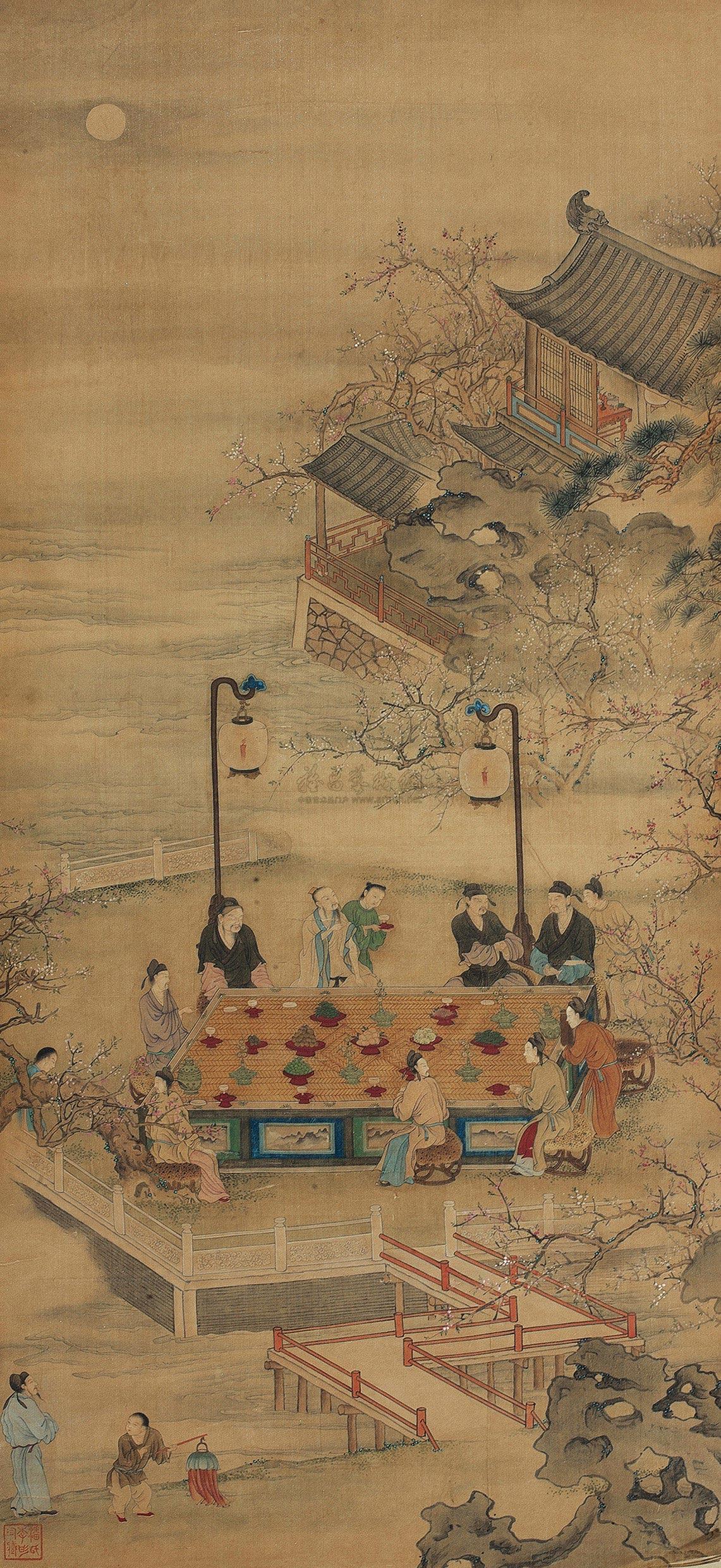 1158月下雅集图立轴设色绢本