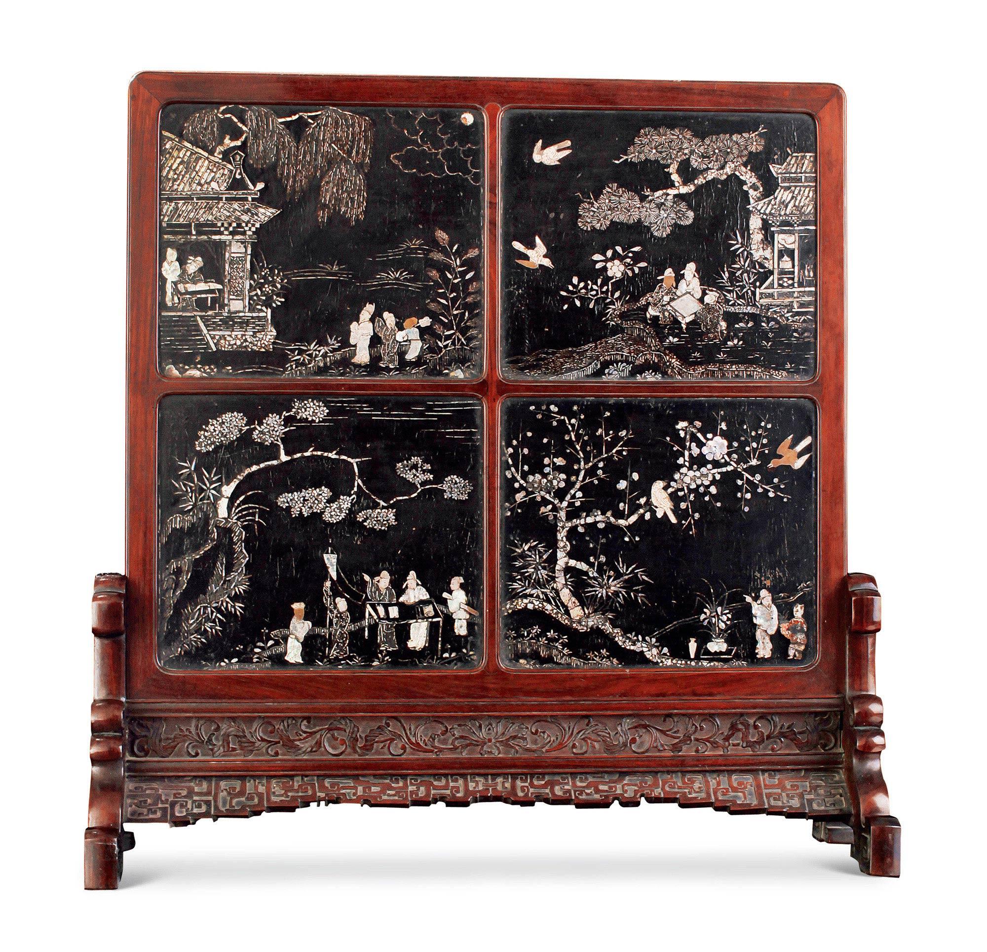 【清 琴棋书画漆器嵌螺钿插屏】拍卖品_图片_价格_鉴赏_古典家具其它