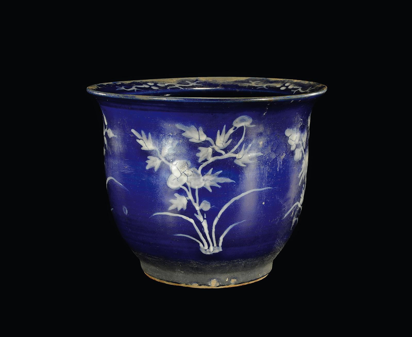 【清 蓝釉四秀花盆 (一件)】拍卖品_图片_价格_鉴赏_清代单色釉瓷器