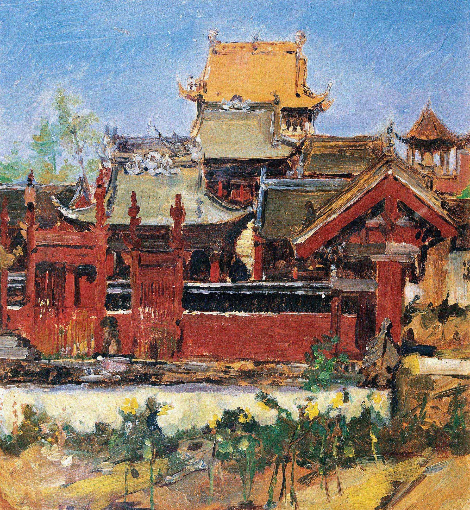0271寺院布面油画