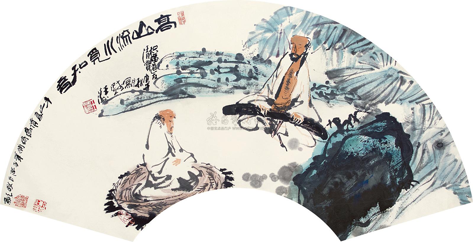 0522高山流水觅知音扇面设色纸本