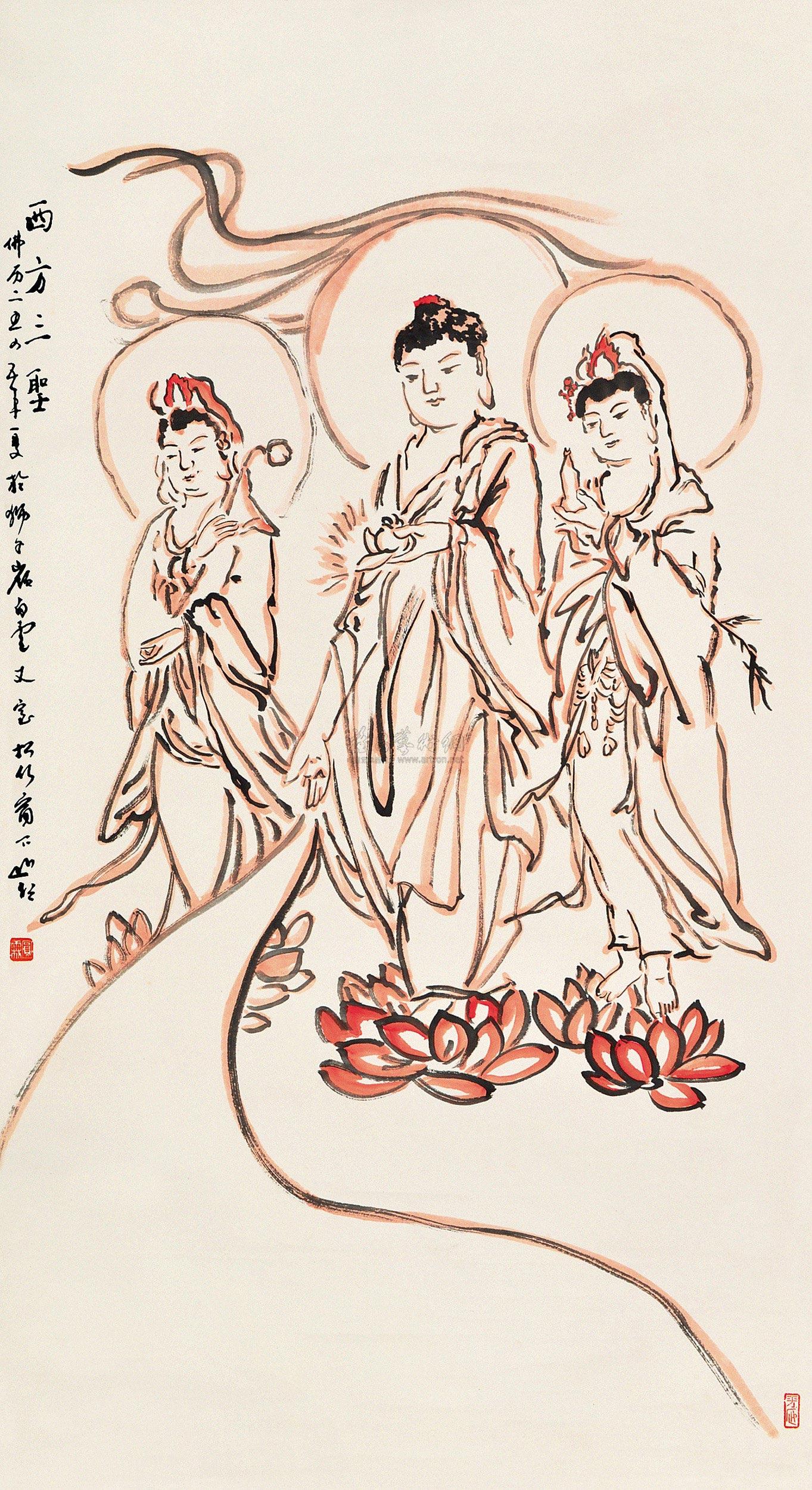 0541西方三圣立轴设色纸本