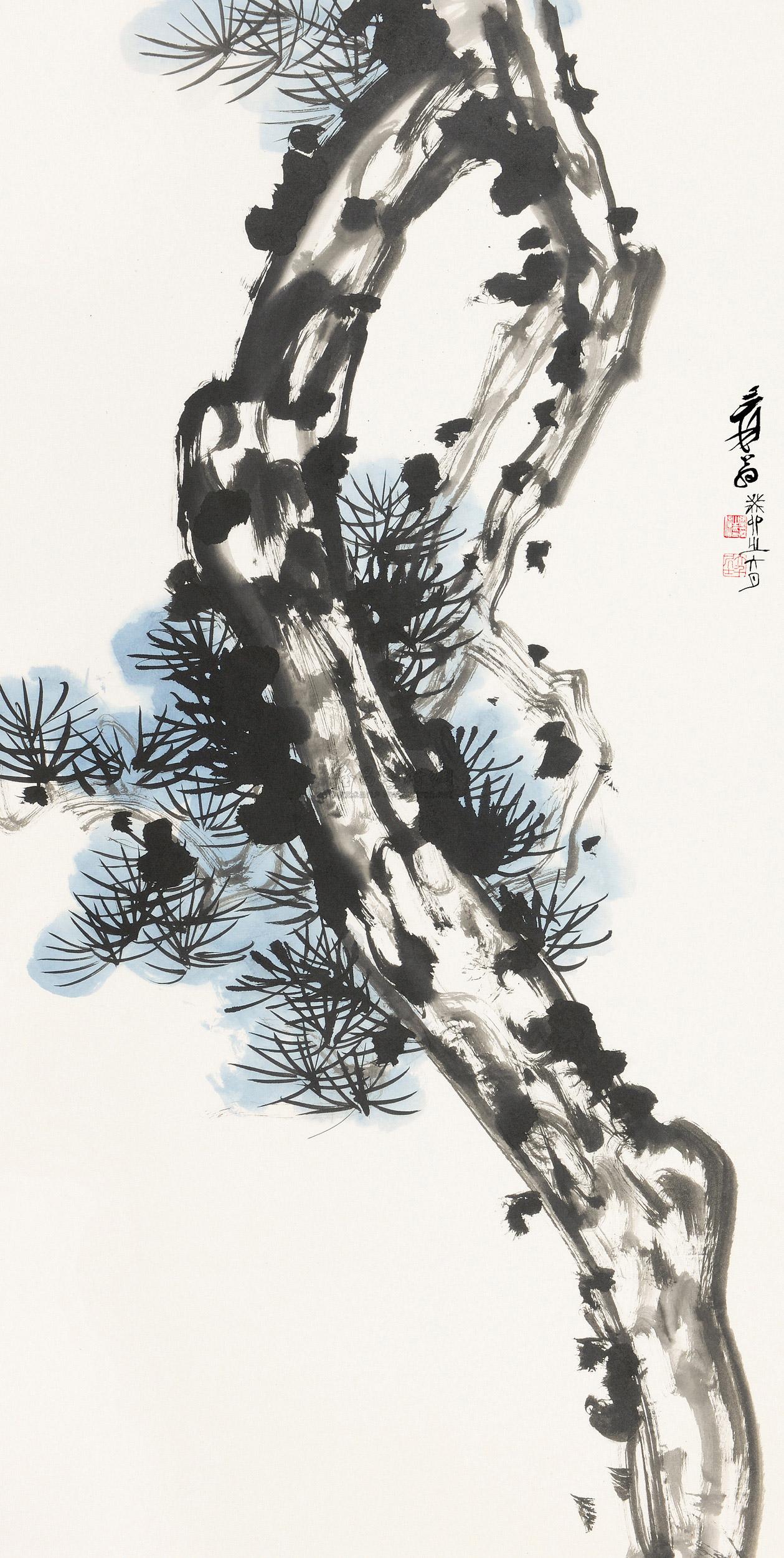 【癸卯(1963)年作 乔松图 镜片 设色纸本】拍卖品_图片_价格_鉴赏_绘画_雅昌艺术品拍卖网