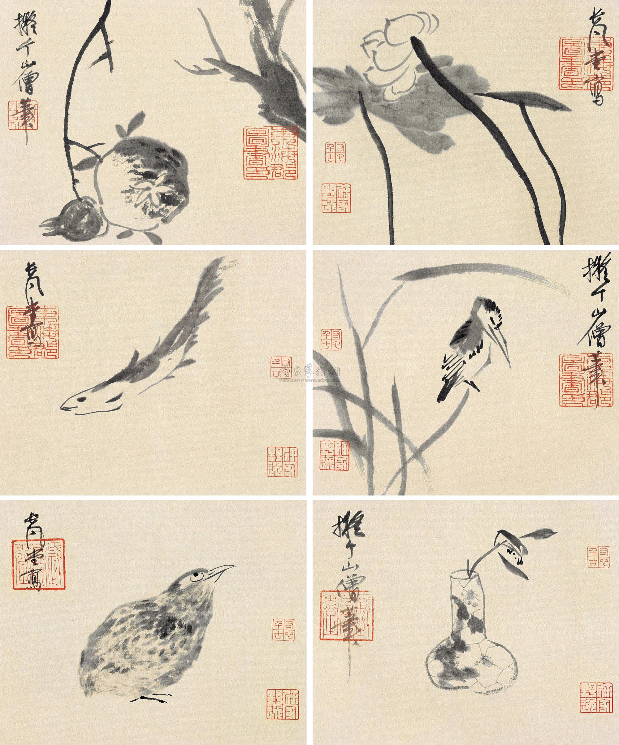 【拟八大小品 (六幅) 镜片 水墨纸本】拍卖品_图片_价格_鉴赏_绘画