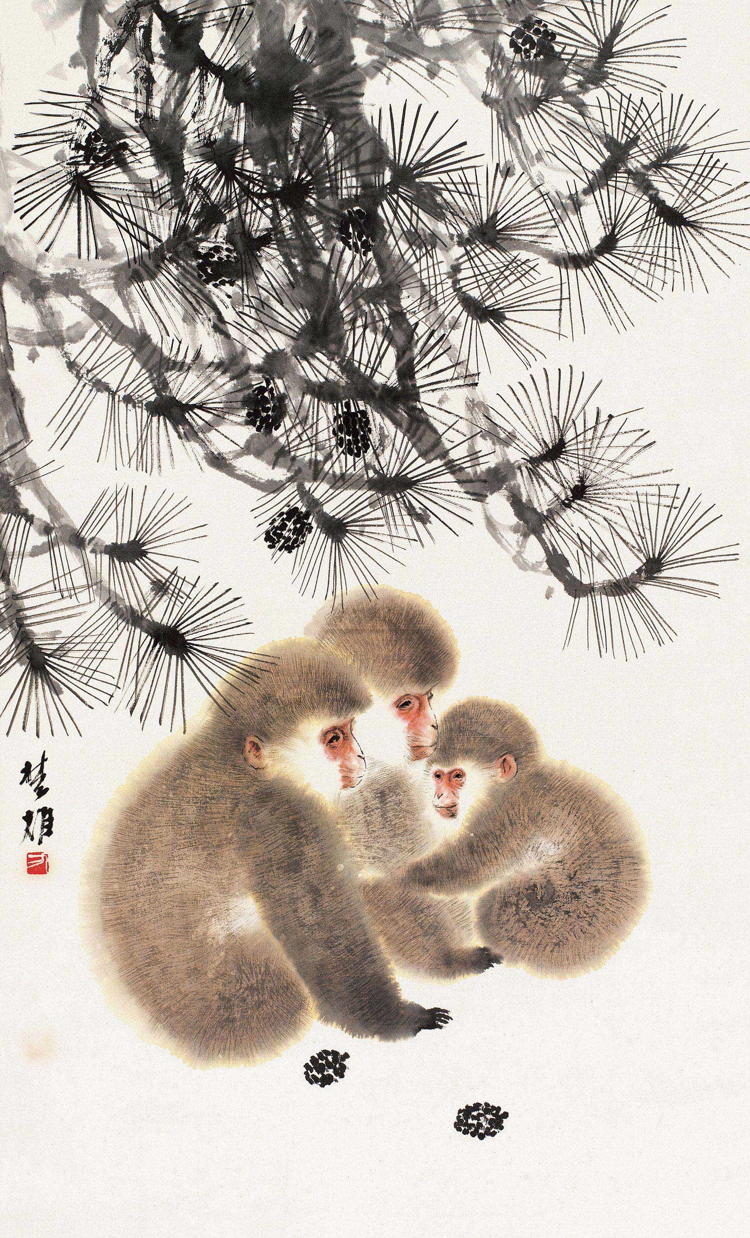 【松下猴憩 立轴 设色纸本】拍卖品_图片_价格_鉴赏_绘画_雅昌艺术品