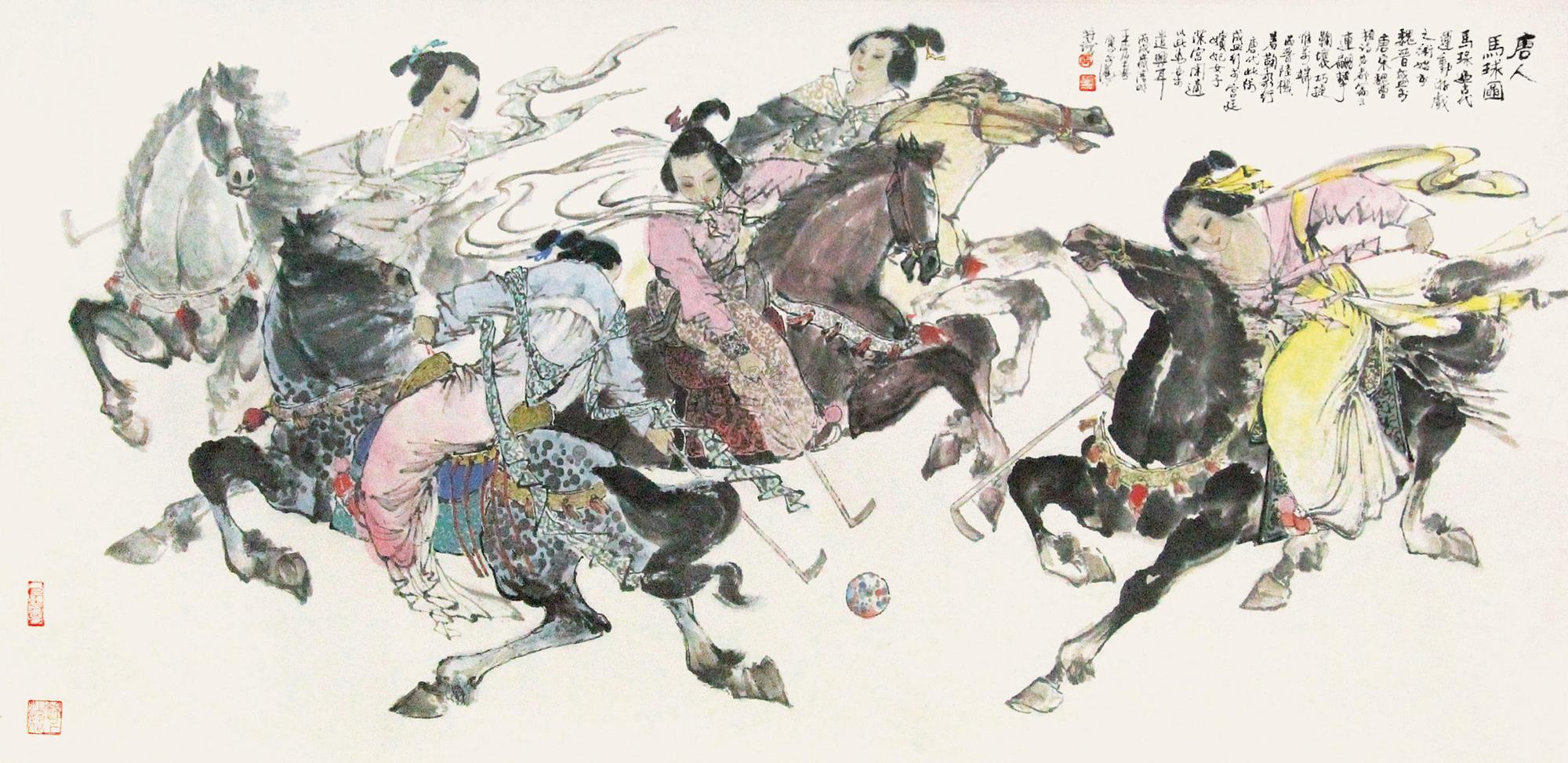 0186唐人马球图镜片纸本