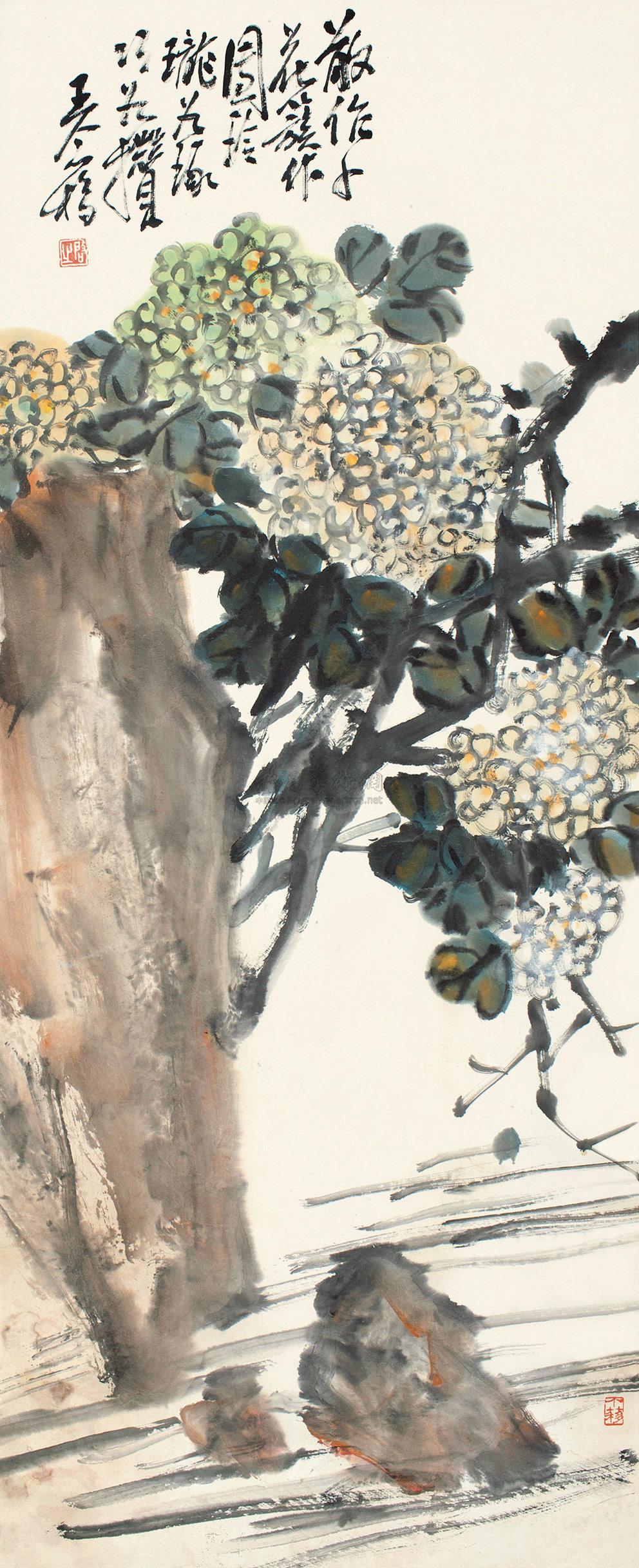 0504绣球花立轴设色纸本