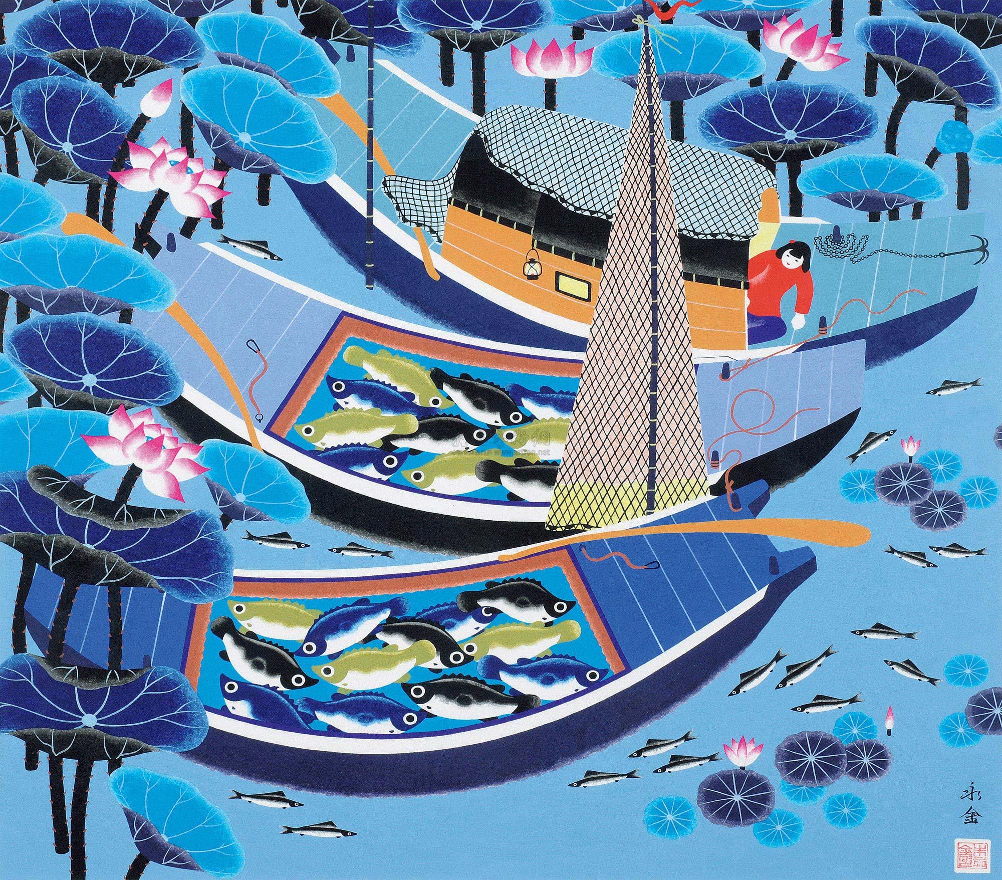 0054 捕鱼归来 水粉 纸本