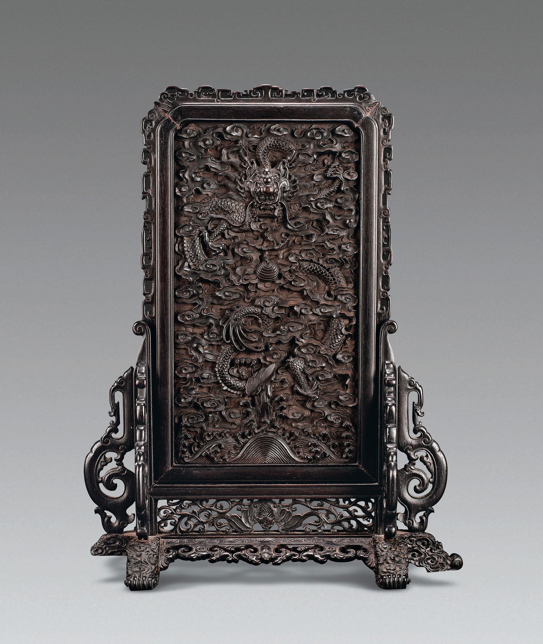 2110清紫檀雕龙纹插屏