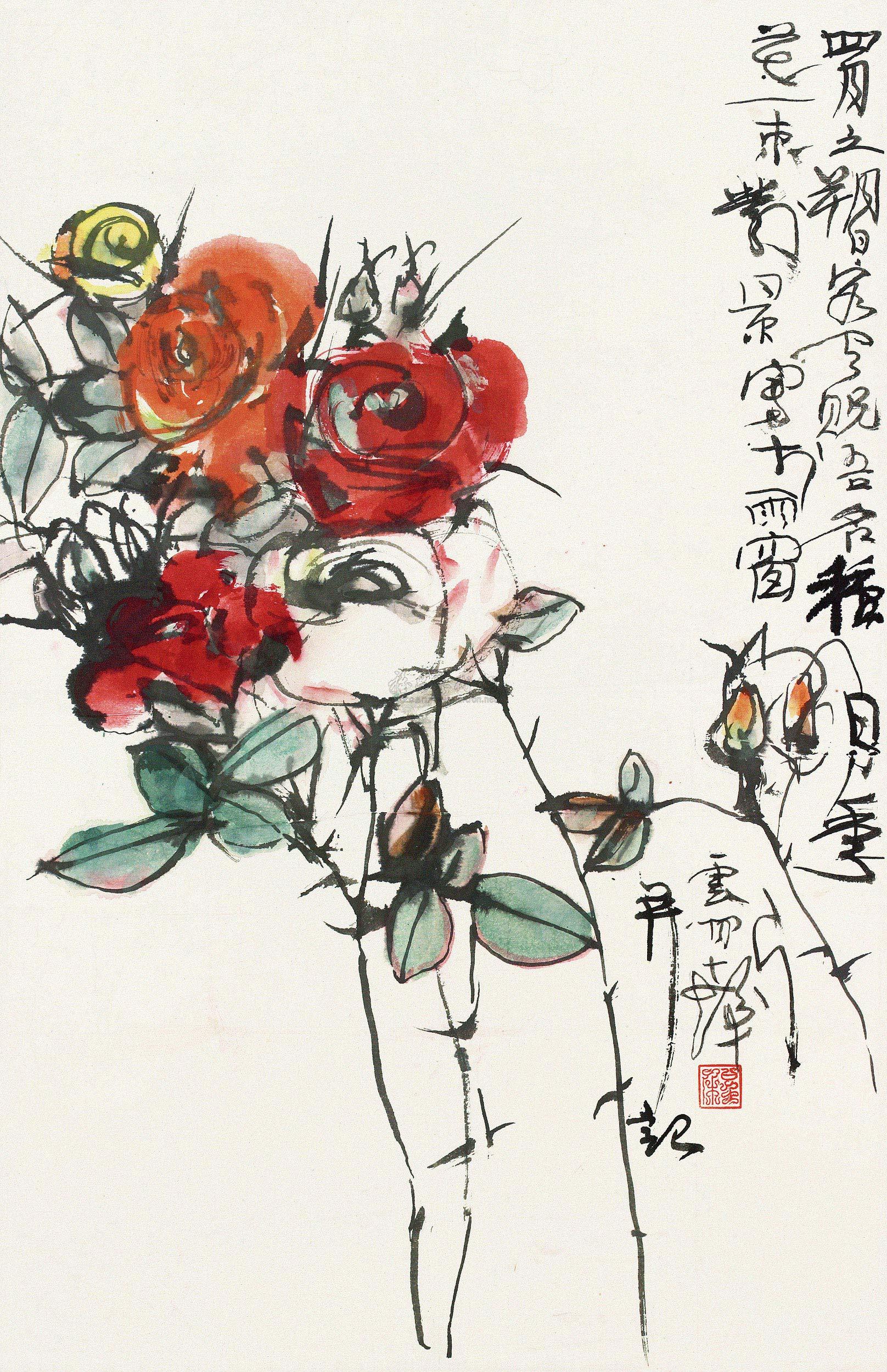 0232 月季花 镜心 设色纸本