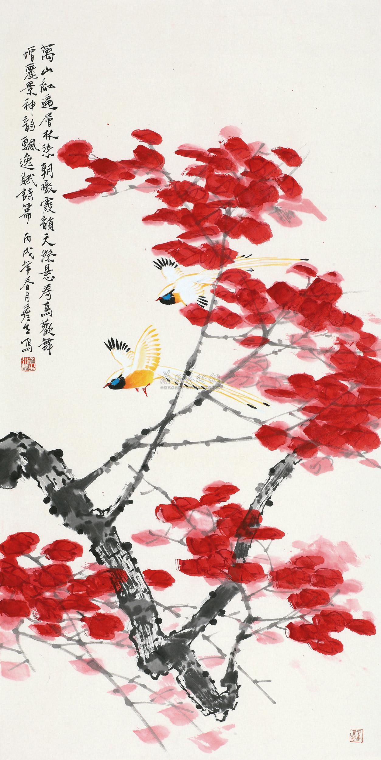 0001红叶小鸟镜片