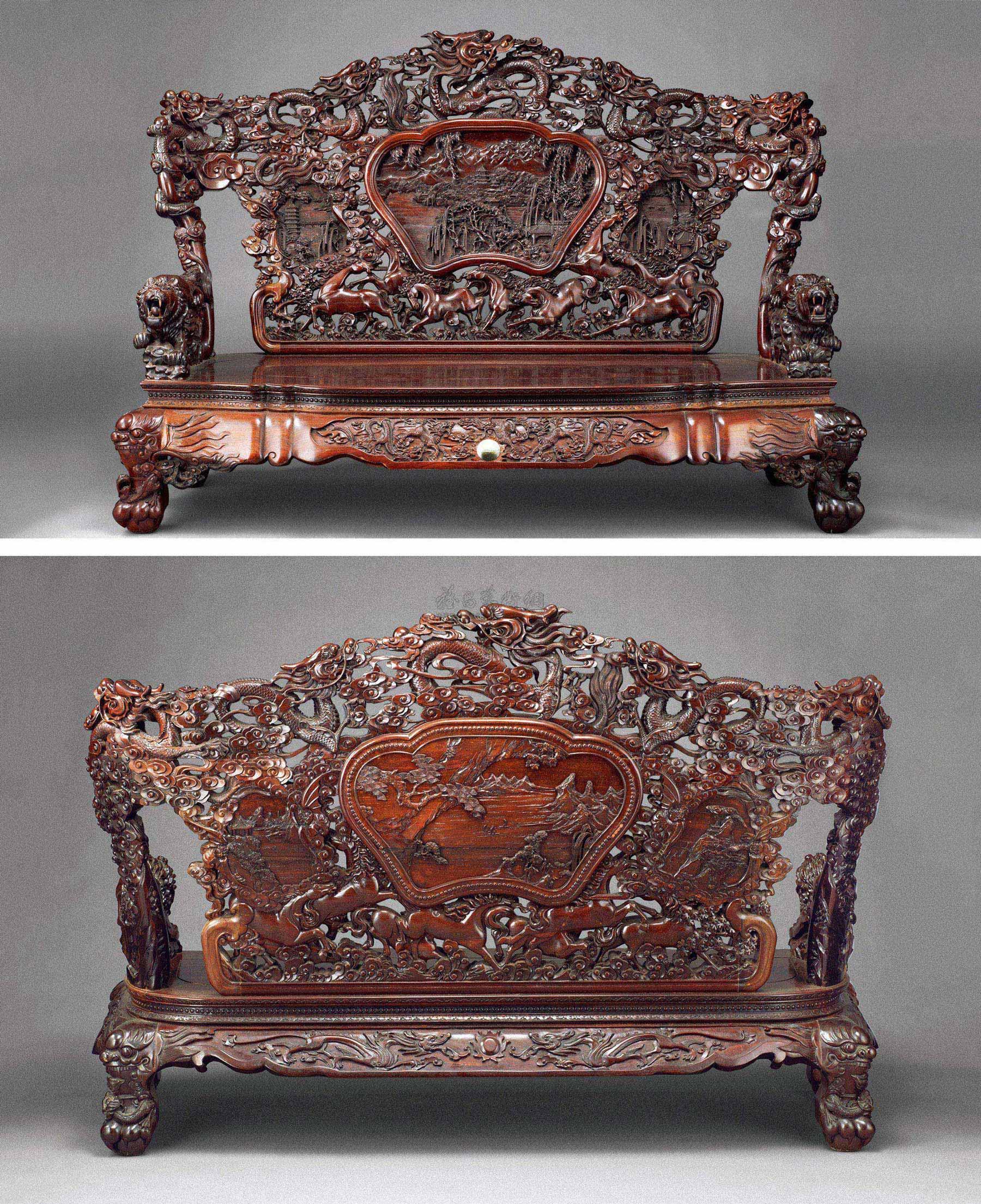 1818酸枝木龙纹师钮山水宝座