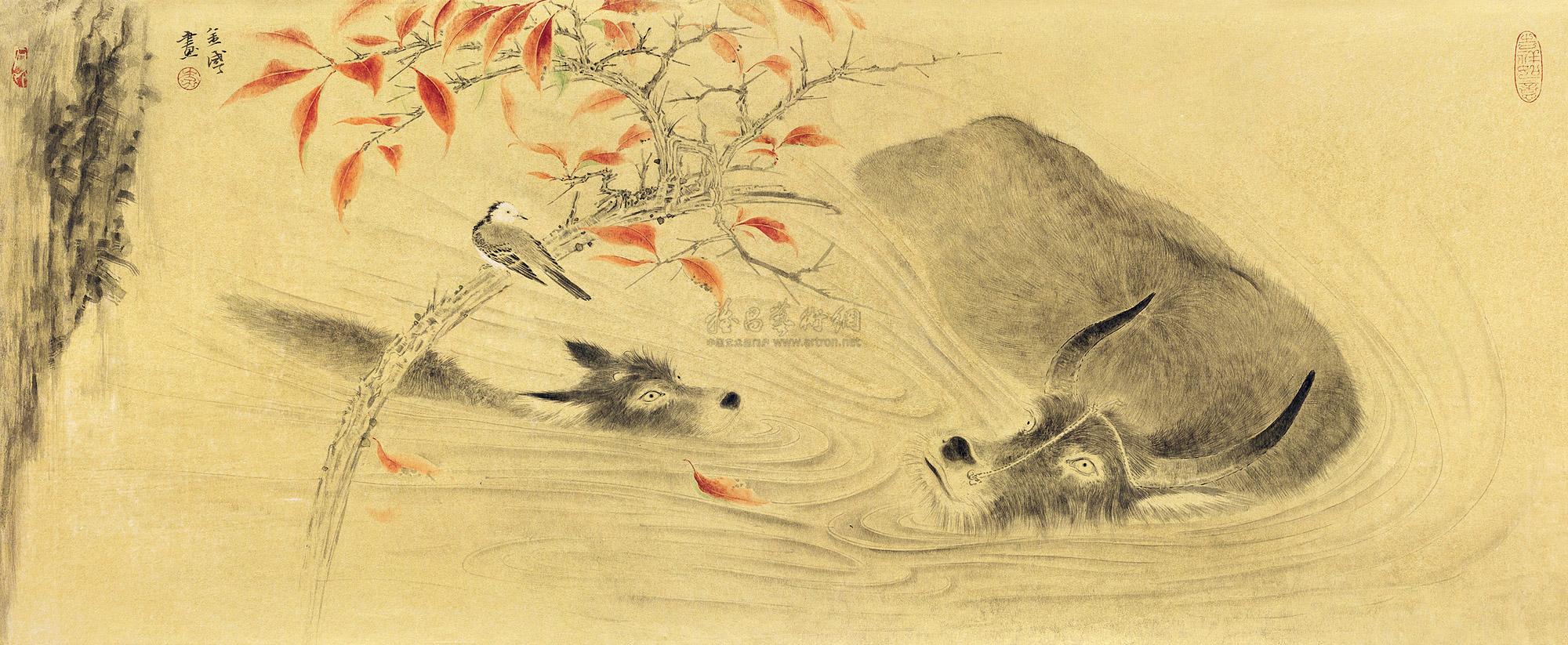 【水牛图 镜片 设色纸本】拍卖品_图片_价格_鉴赏_绘画_雅昌艺术品