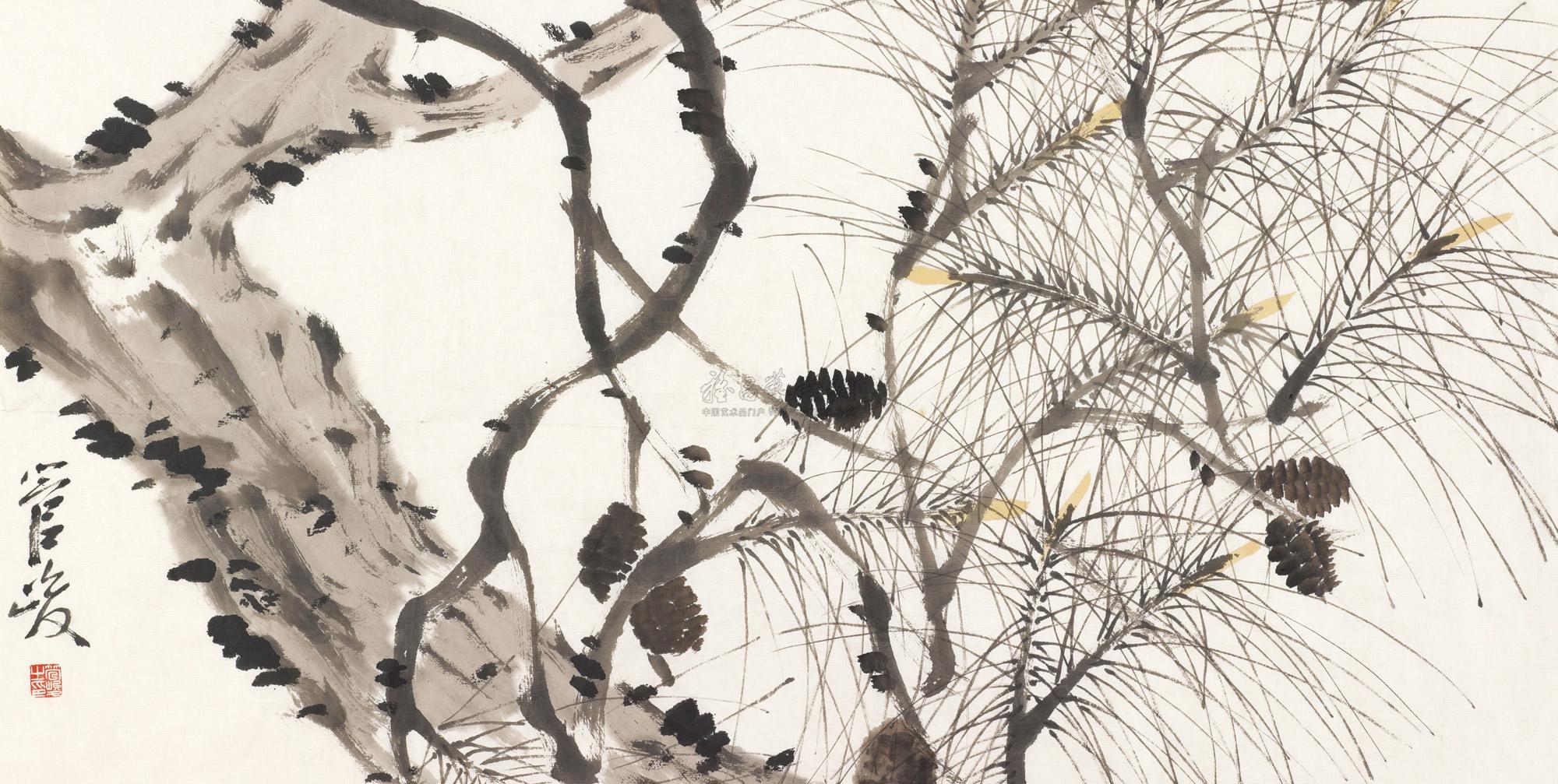 0692松子镜心设色纸本