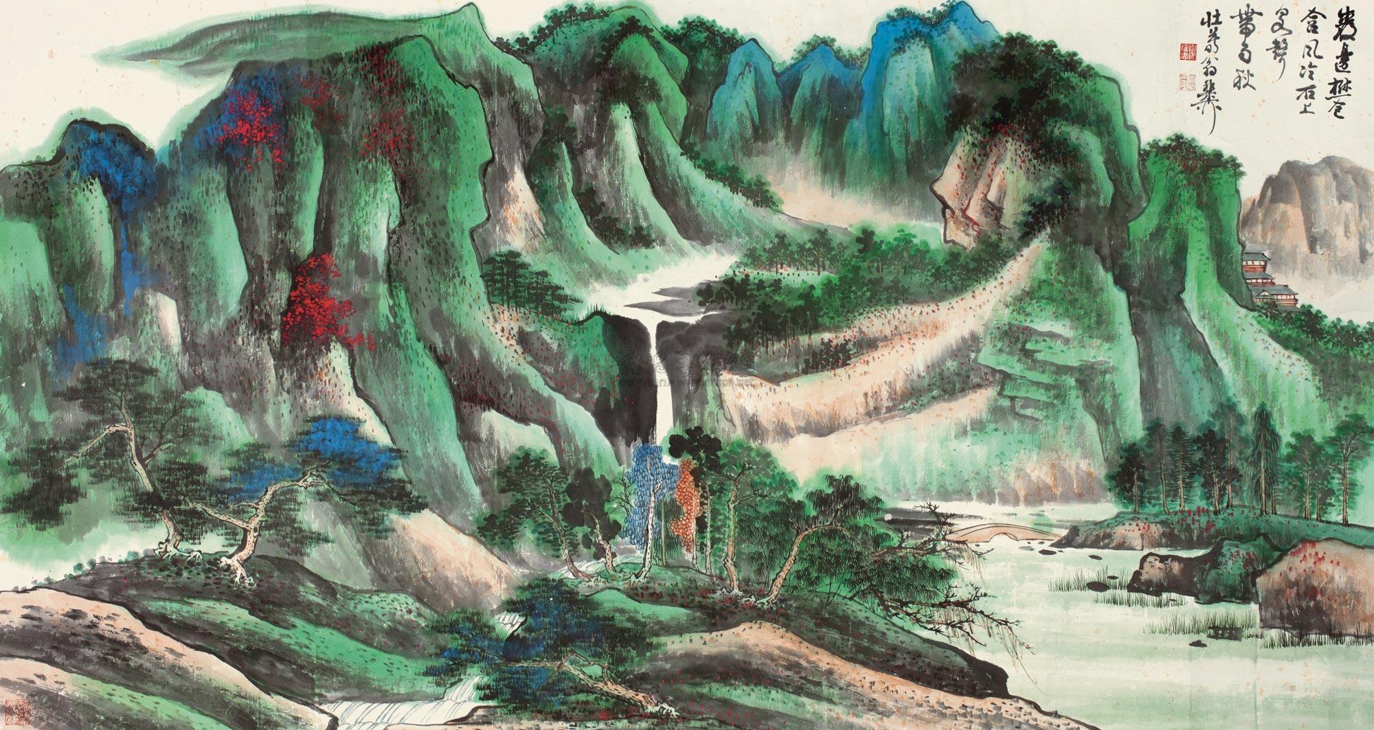 0468青绿山水镜心纸本