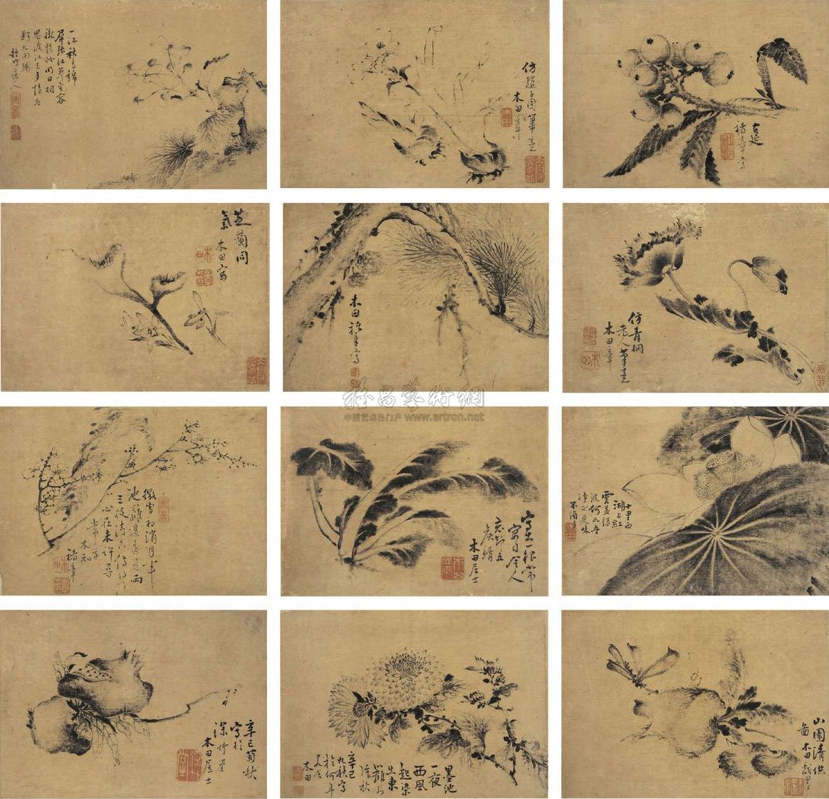 【1761年作 花果册 册页（十二页） 水墨纸本】拍卖品_图片_价格_鉴赏_绘画_雅昌艺术品拍卖网