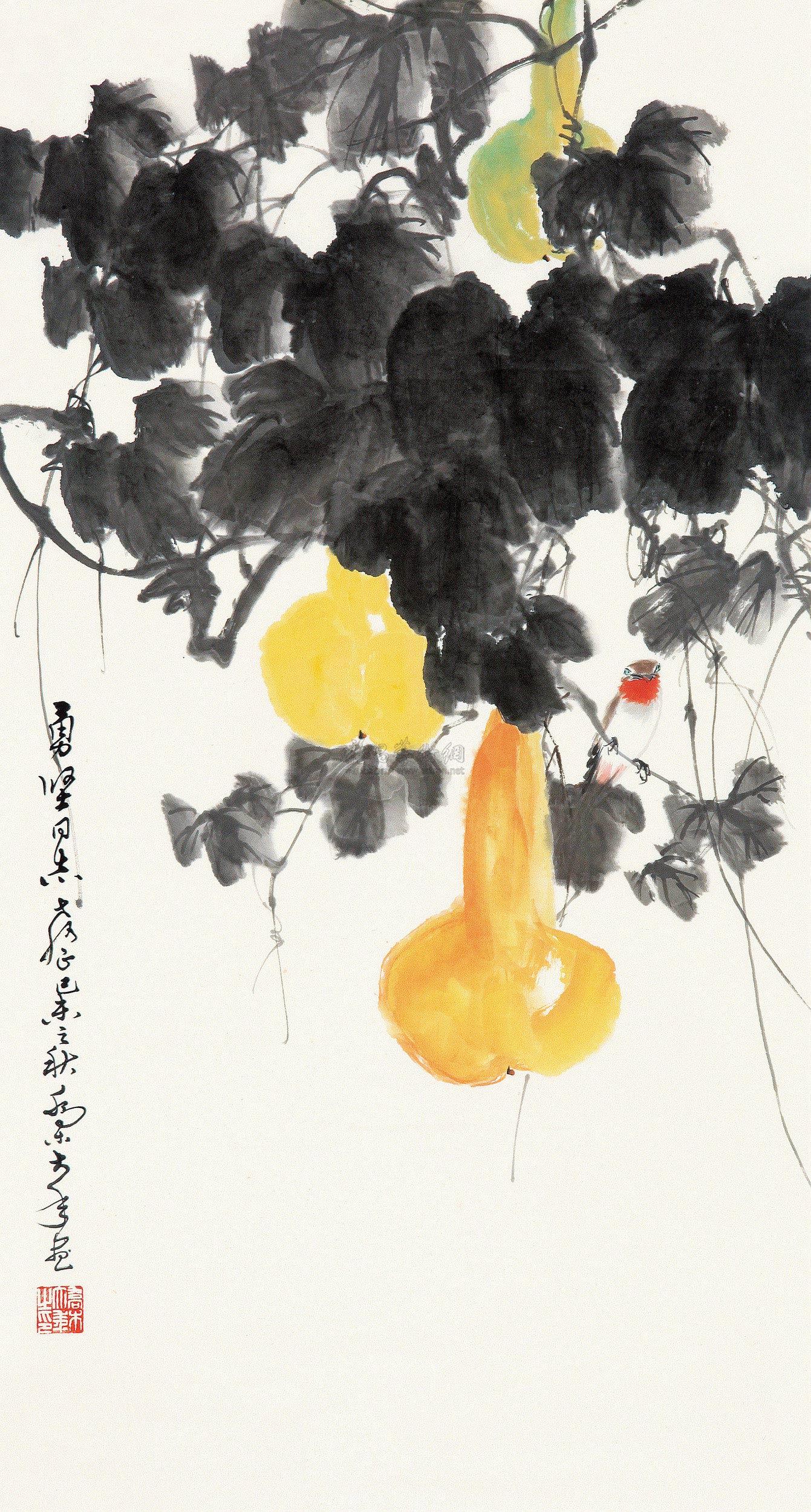 0065葫芦小鸟镜片纸本