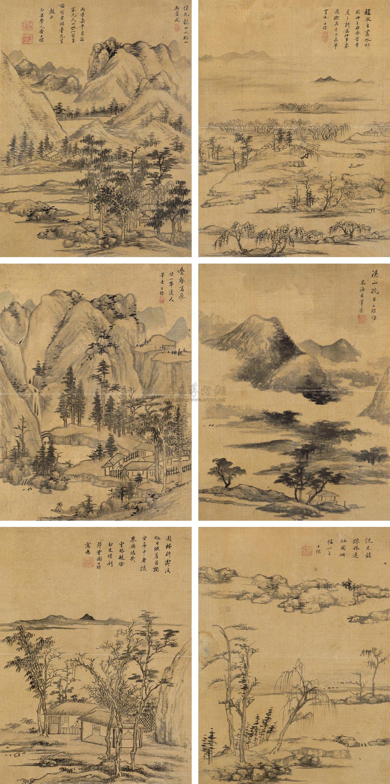 山水册 册页 (六开) 水墨绢本】拍卖品_图片_价格_鉴赏_绘画_雅昌艺术