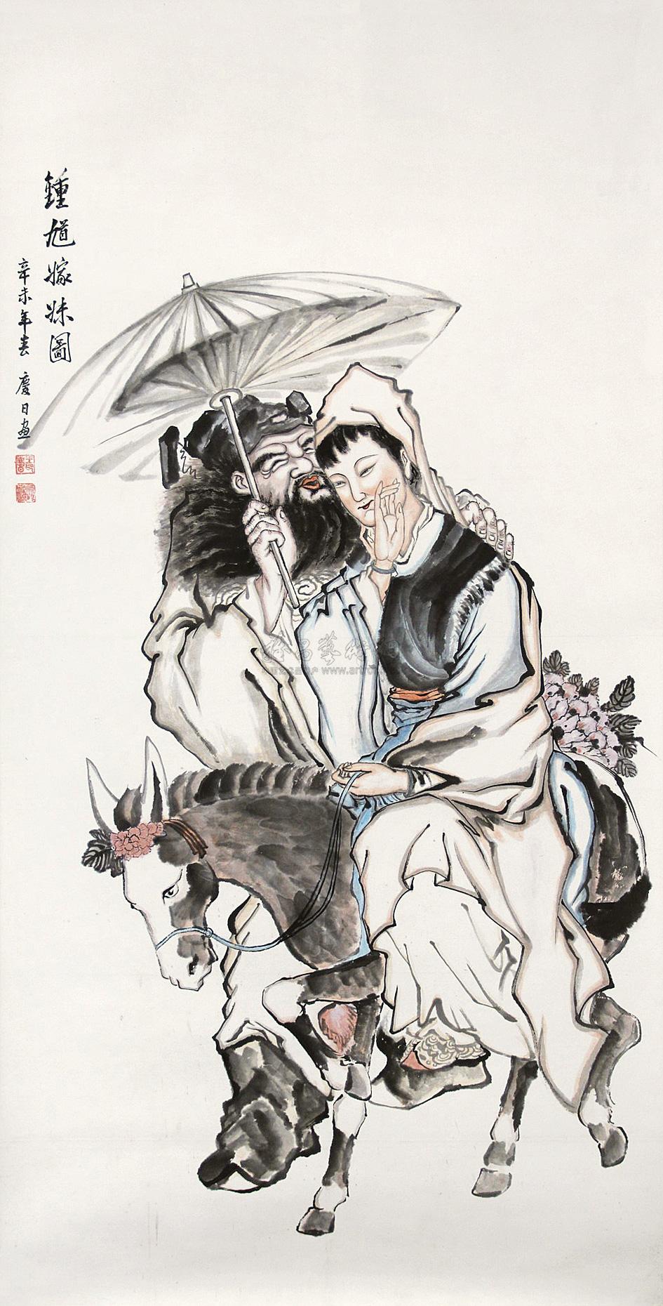 0106钟馗嫁妹镜片设色纸本
