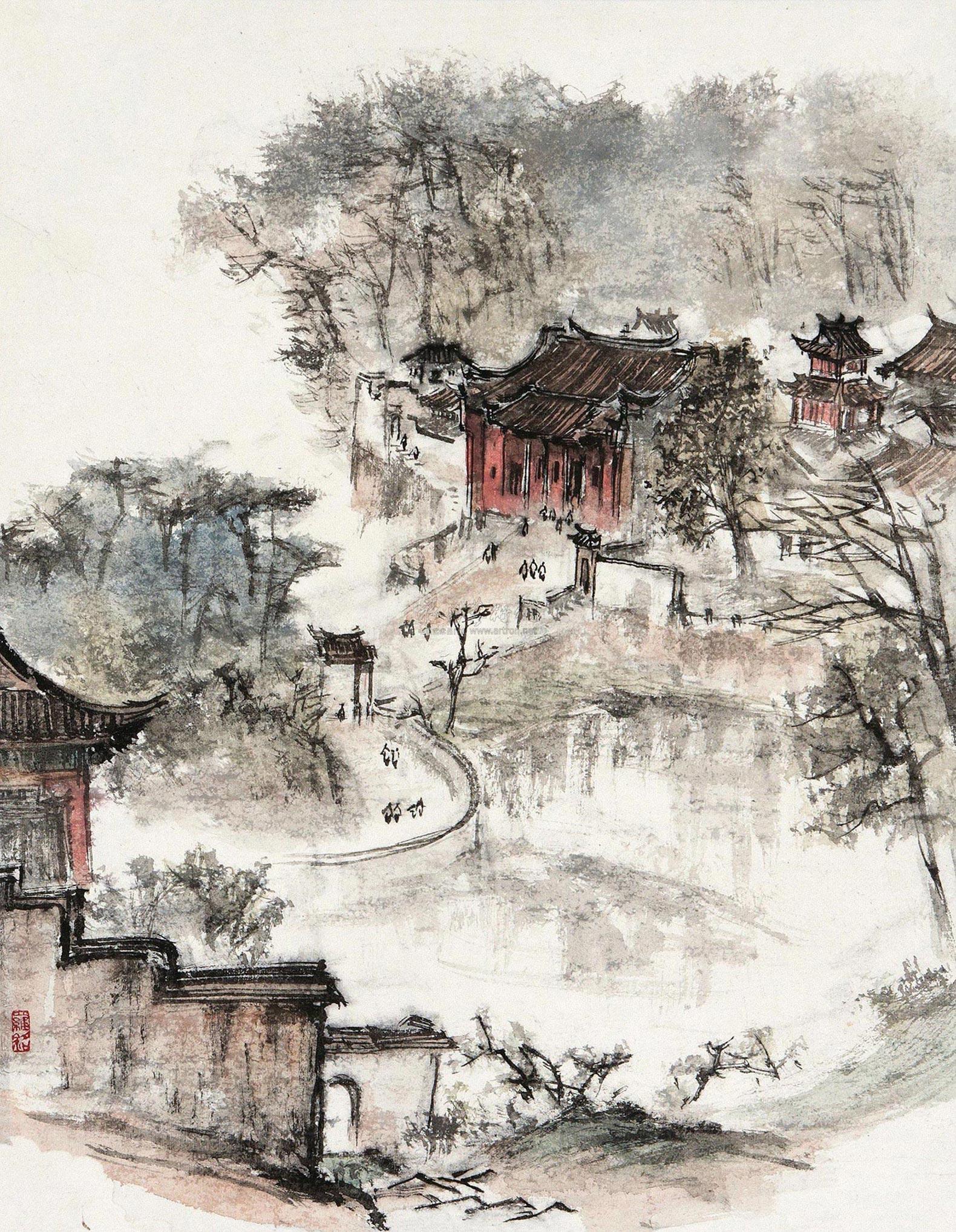 0196福建鼓山涌泉寺镜心设色纸本