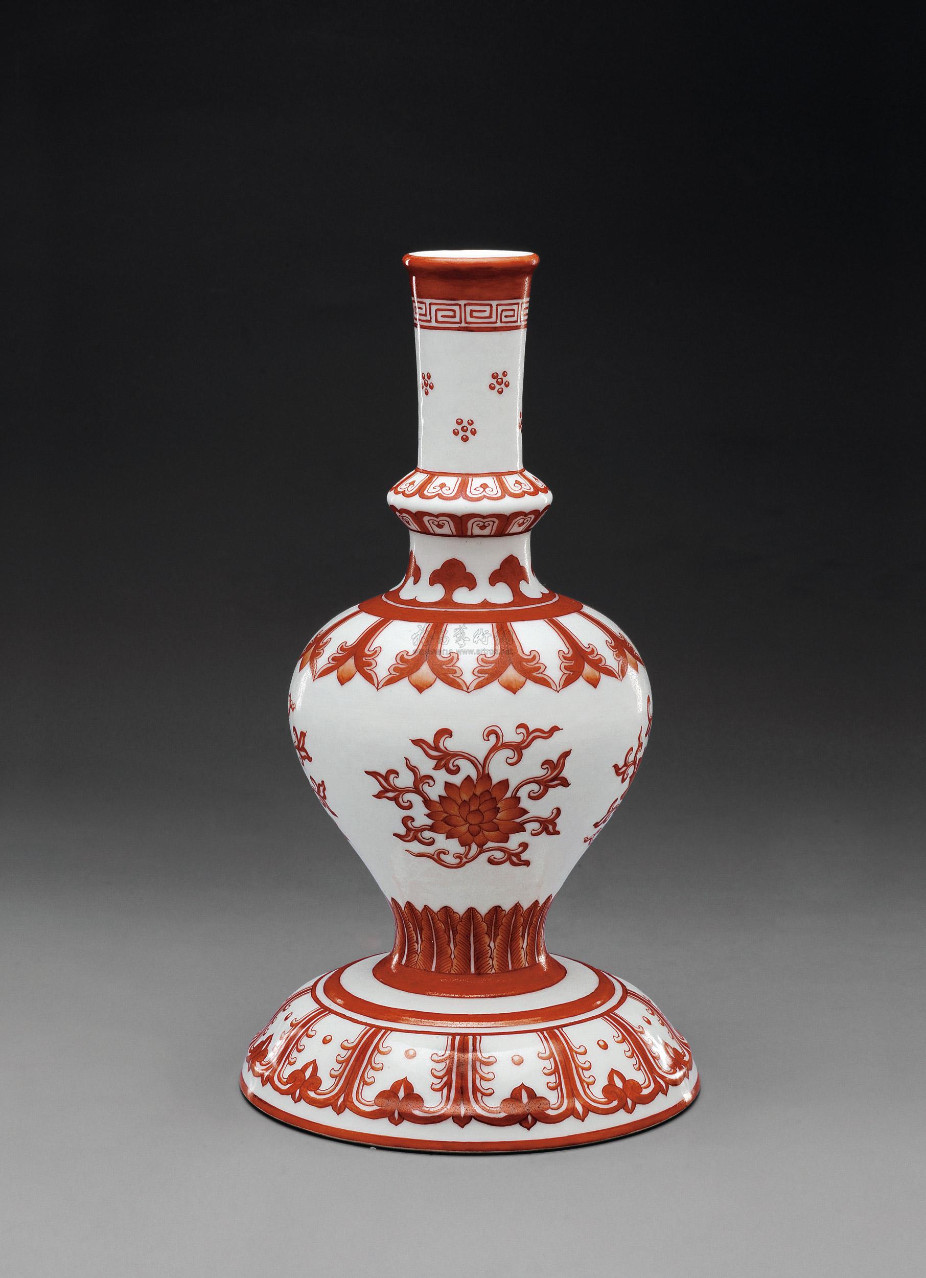 【清乾隆 矾红彩藏草瓶】拍卖品_图片_价格_鉴赏_清代其它彩釉瓷器
