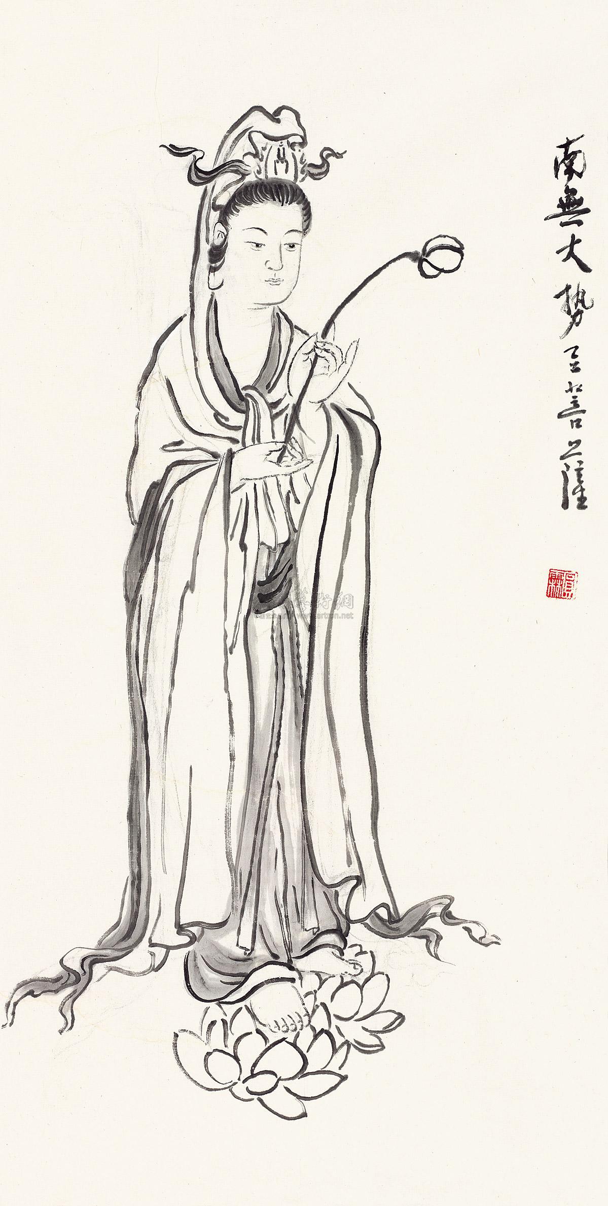 0448 大势至菩萨 镜心 水墨纸本