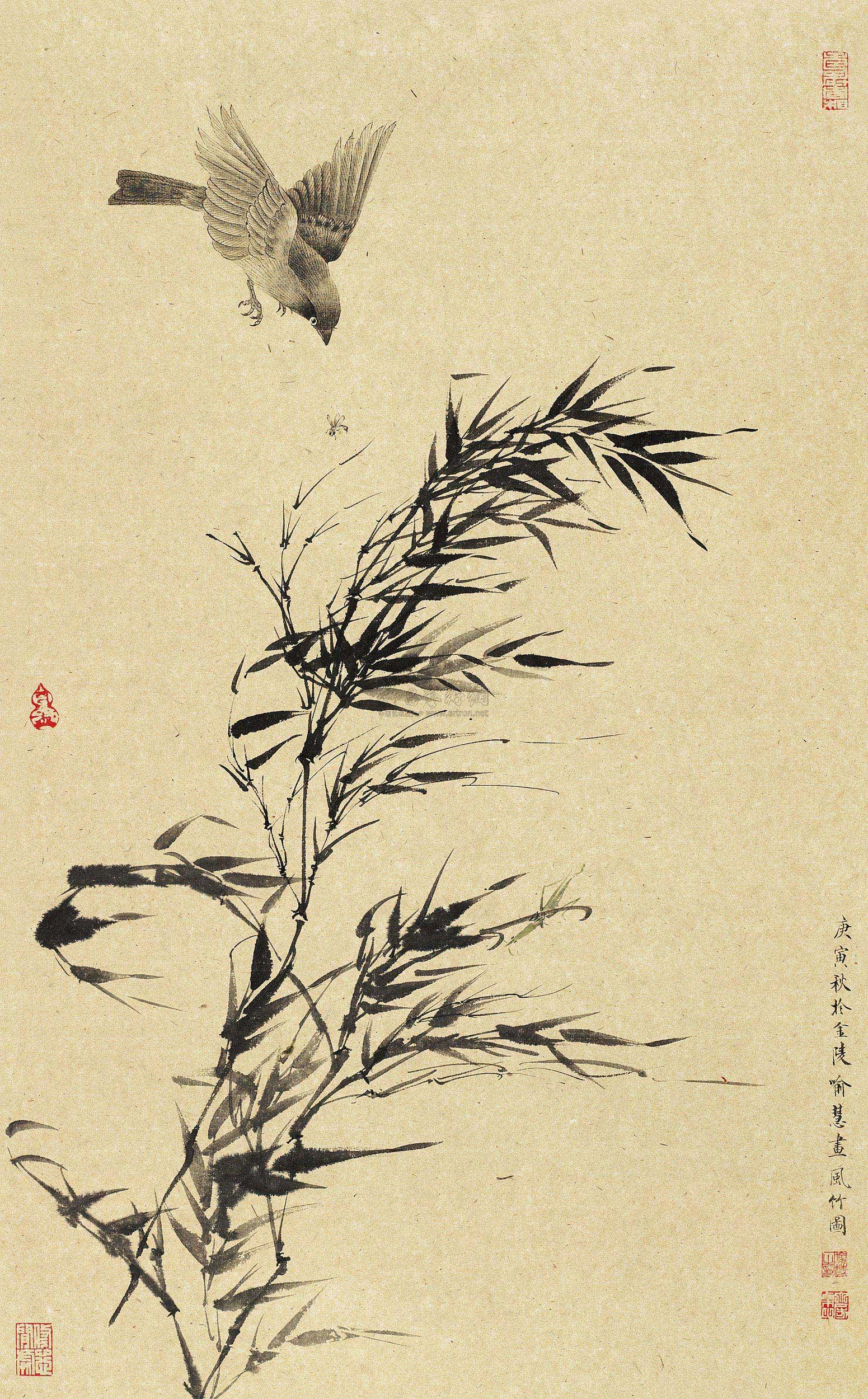 0003 风竹图 镜心 水墨纸本