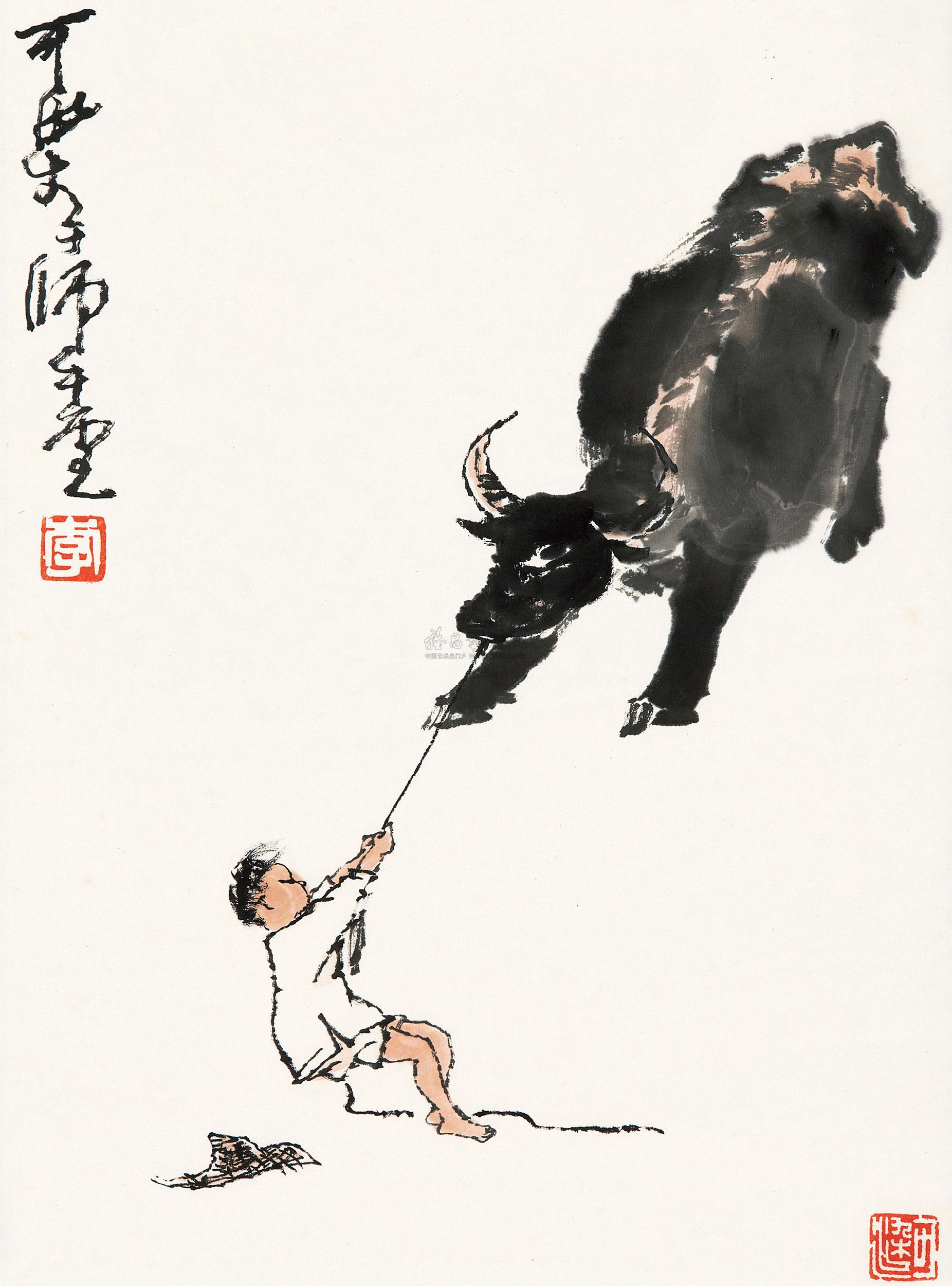 【戏牛图 立轴 设色纸本】拍卖品_图片_价格_鉴赏_绘画_雅昌艺术品