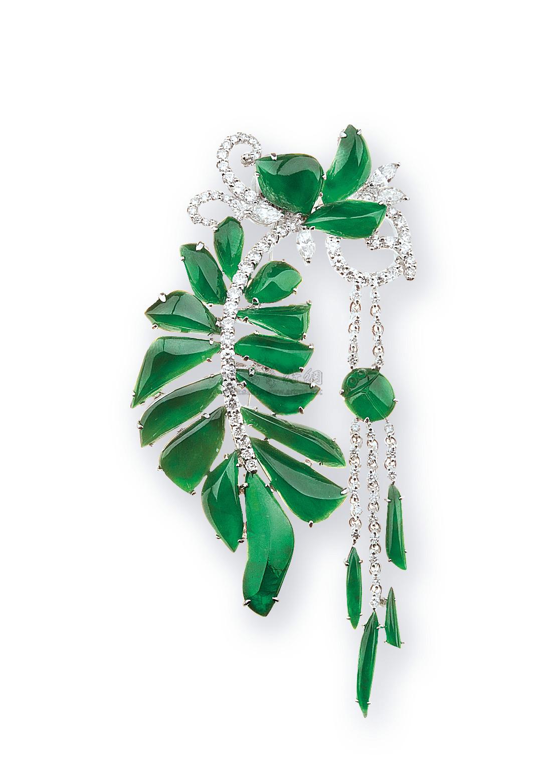 0082天然翡翠叶形胸针