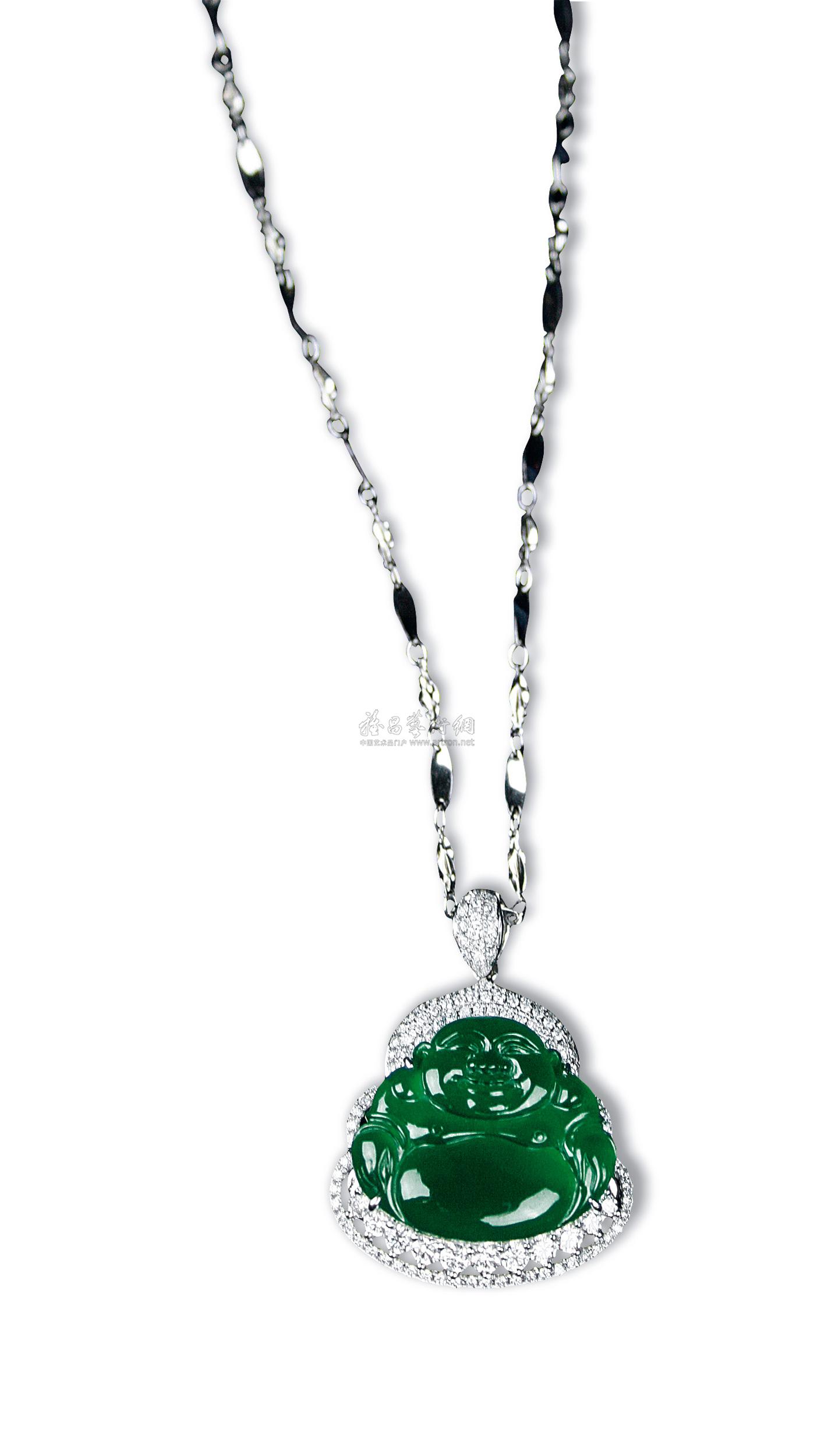 0378祖母绿翡翠笑口佛镶钻吊坠
