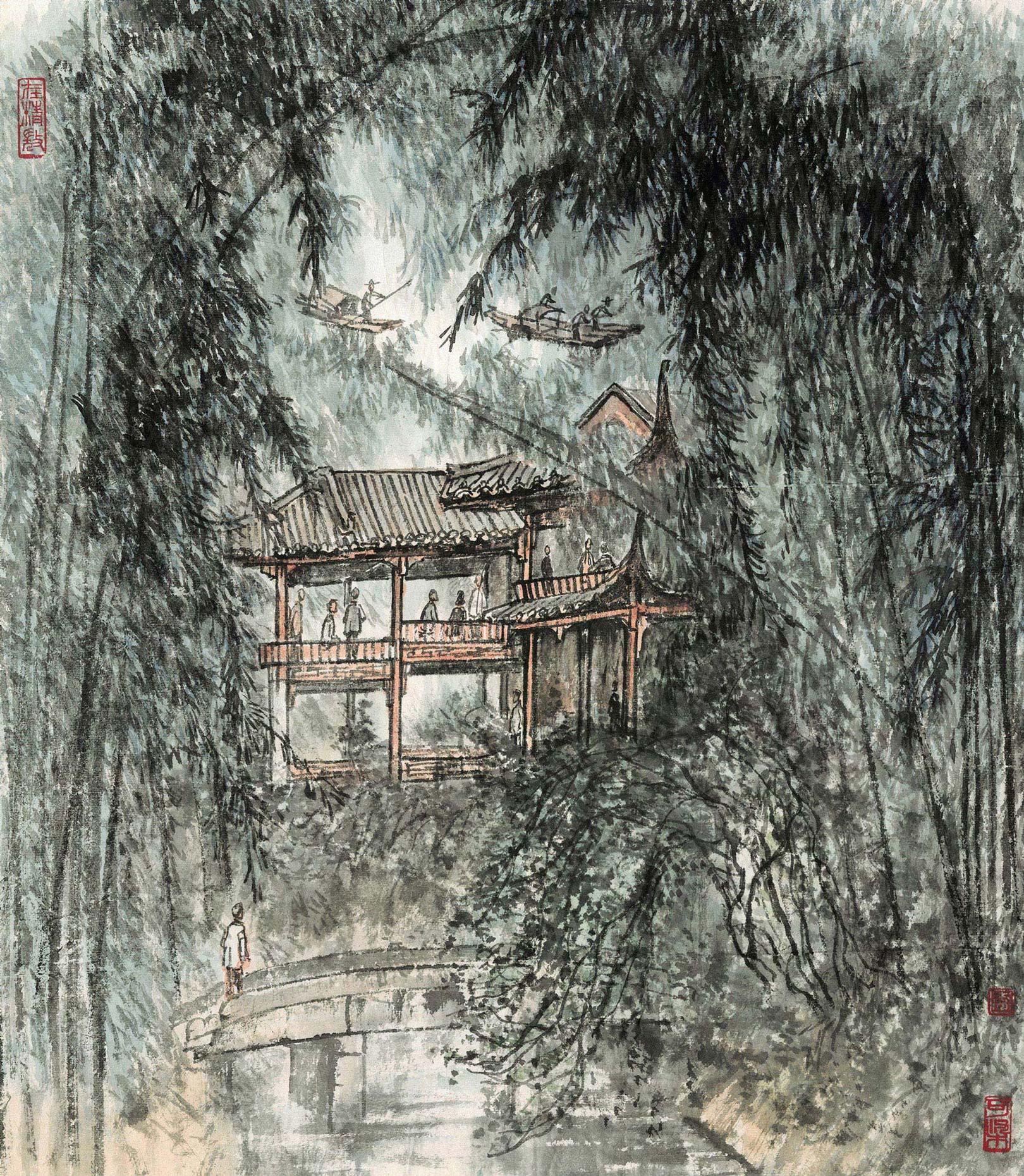 2205成都望江楼镜心设色纸本