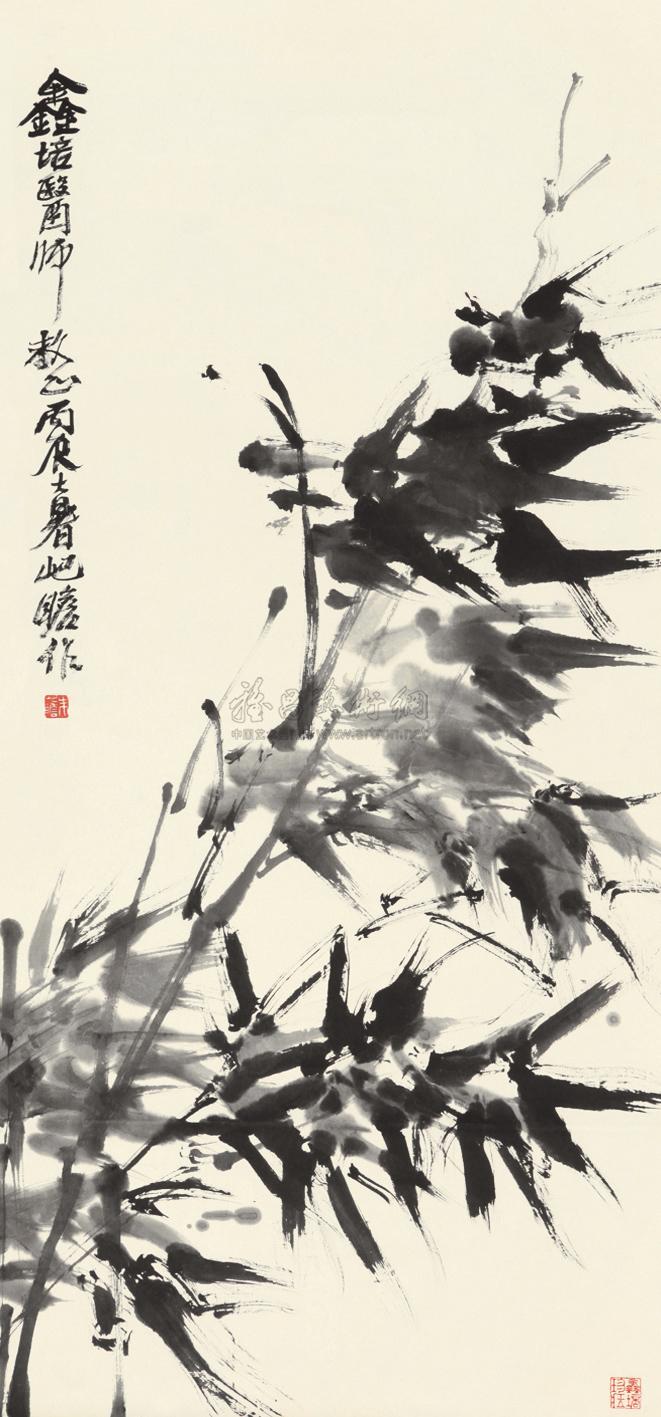 0129雨竹立轴纸本