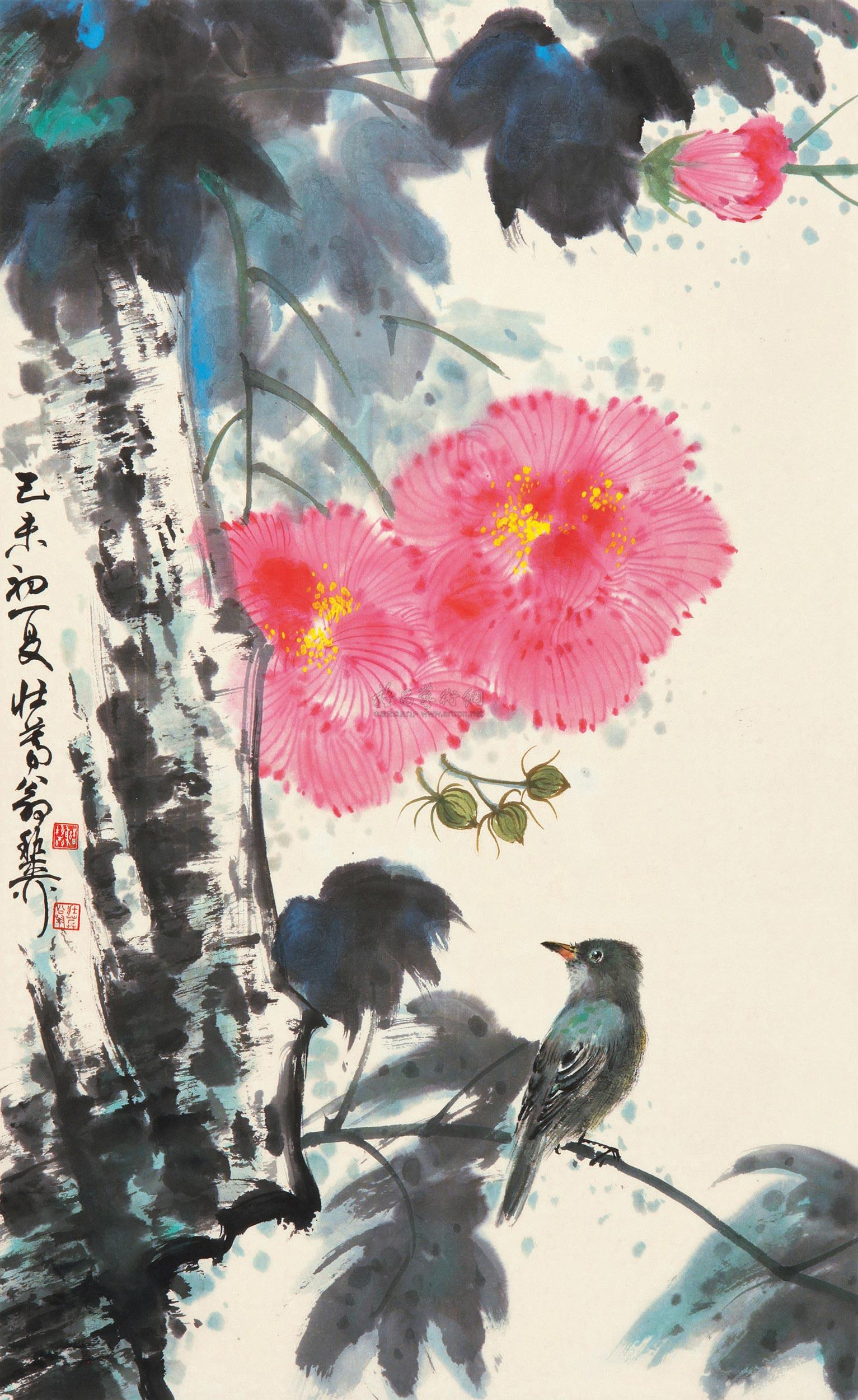 0148芙蓉立轴纸本