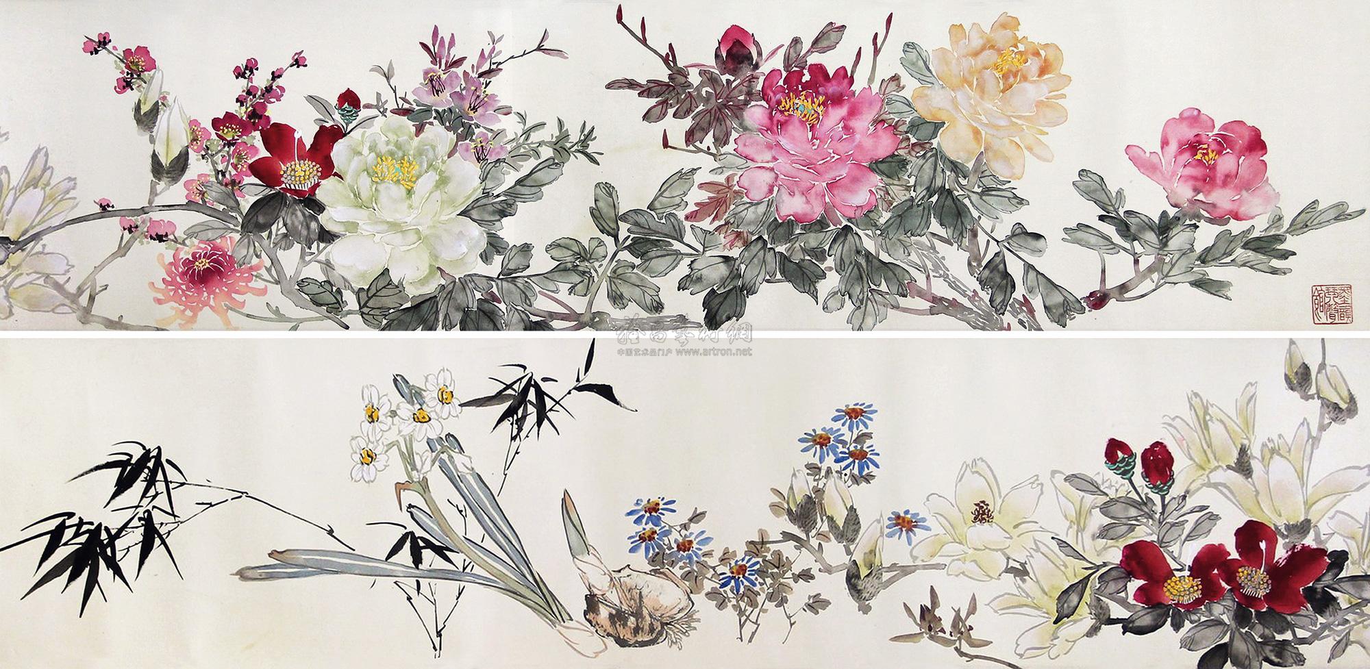 0187 花卉长卷 手卷 设色绢本