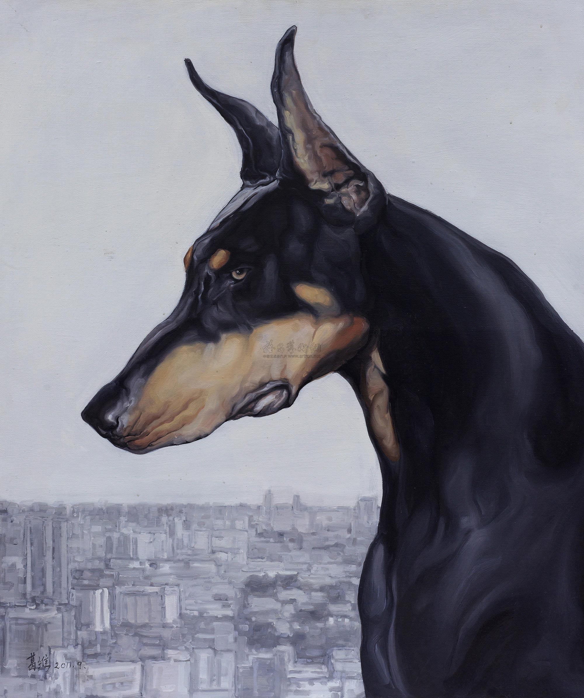 0918杜宾犬布面油画