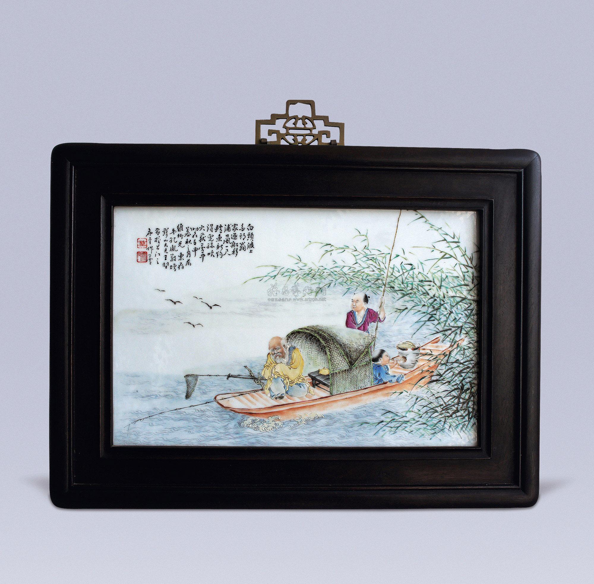 1299 王大凡 淮上渔者人物瓷板