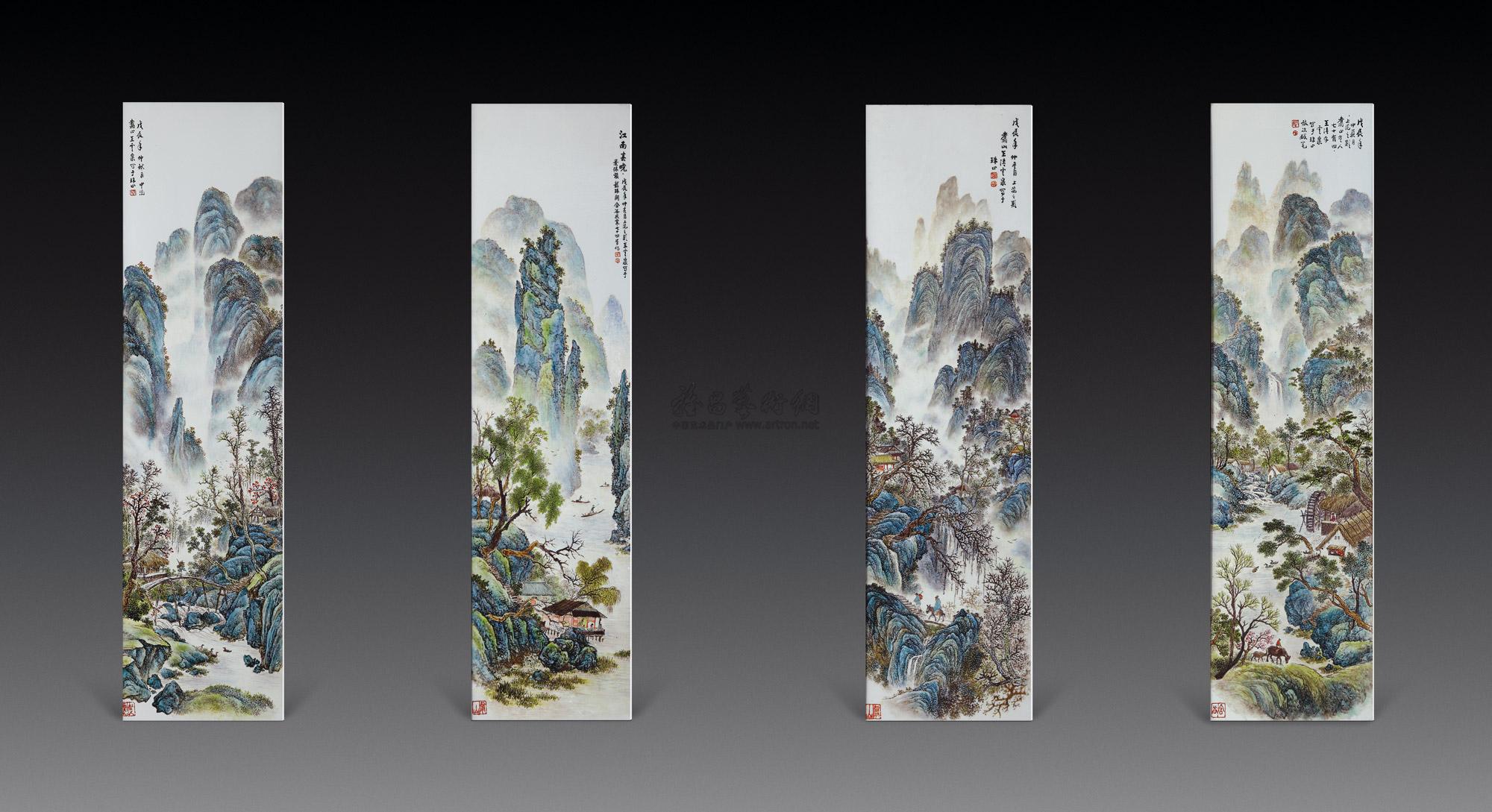 【王云泉 粉彩四季山水瓷板 (一套)】拍卖品_图片_价格_鉴赏_现当代及