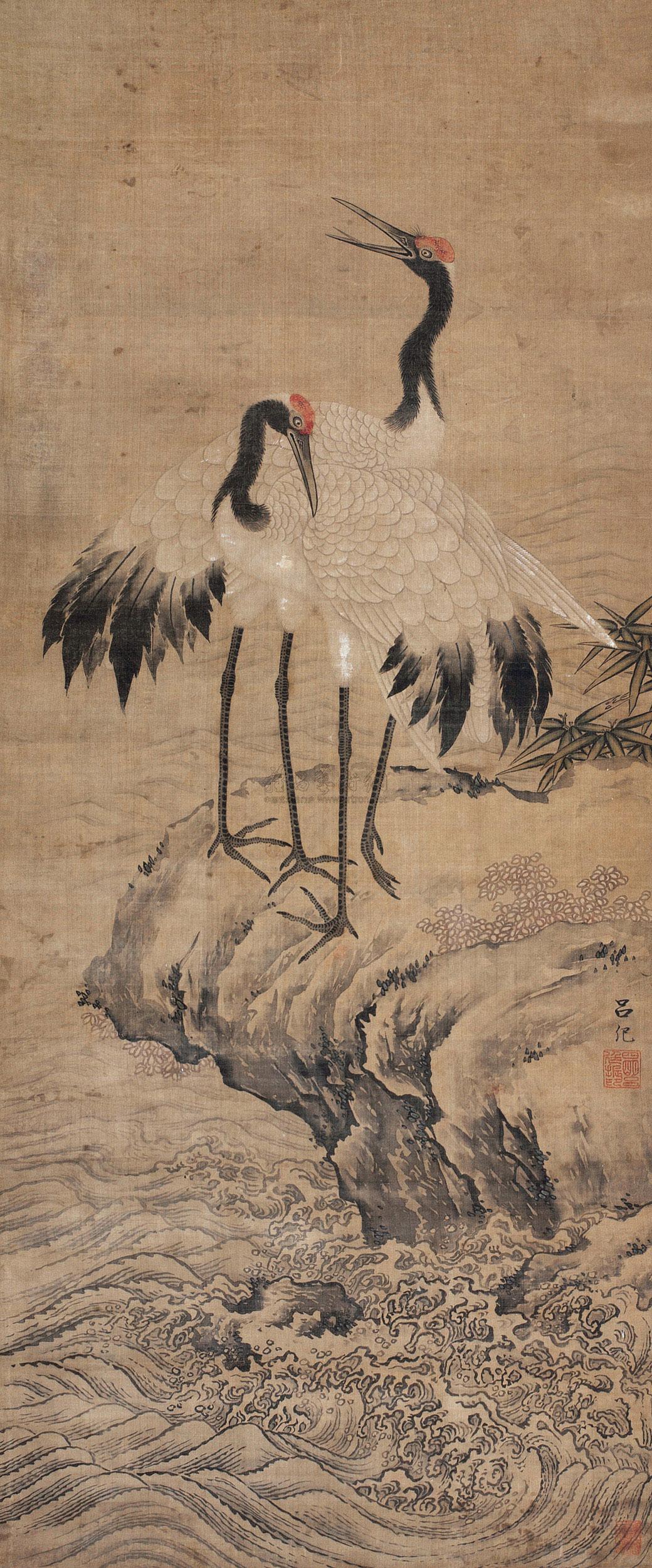 *1085 瑞鹤图 立轴 设色绢本