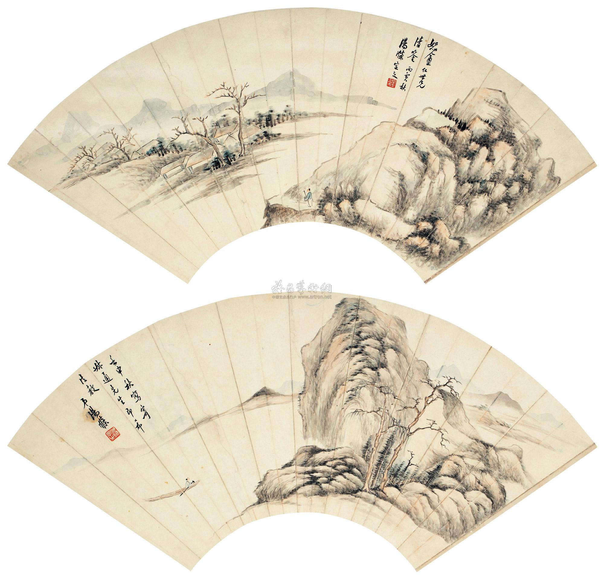 山水扇面 (二帧) 立轴 纸本】拍卖品_图片_价格_鉴赏_绘画_雅昌艺术品