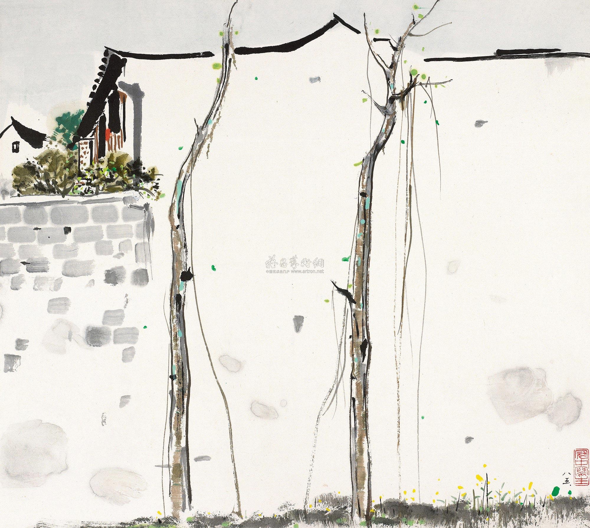 0809早春镜心设色纸本