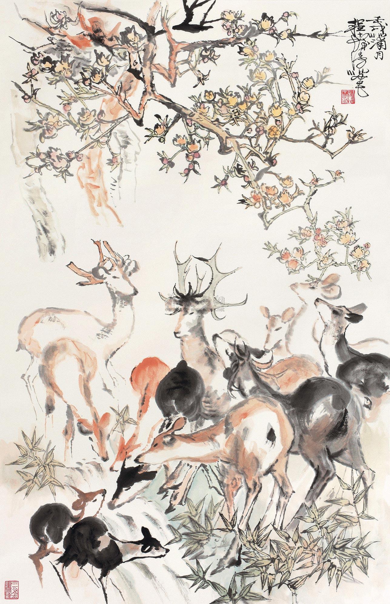 05971982年作群鹿图立轴设色纸本