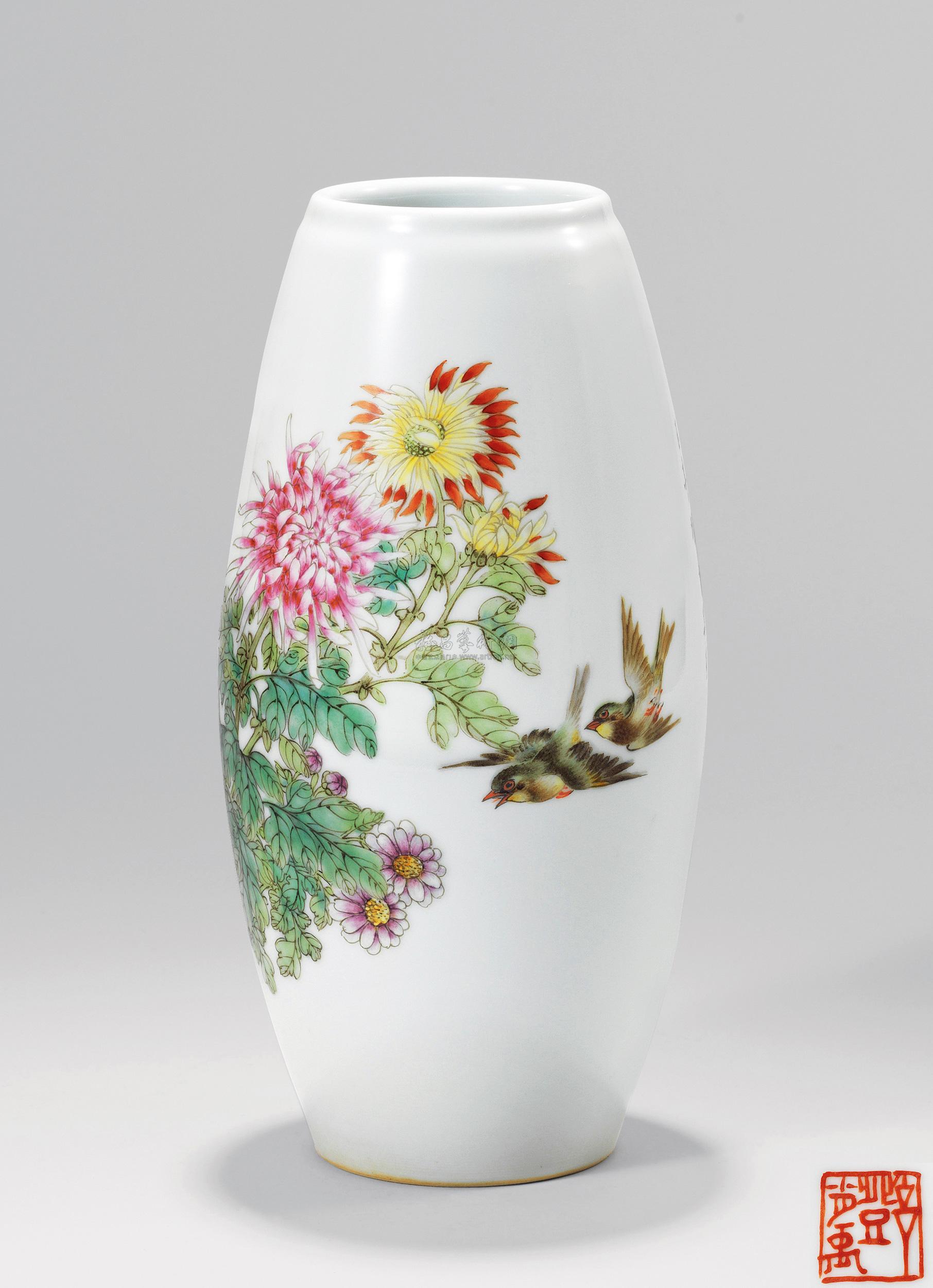 0545 邓肖禹 粉彩花鸟瓶
