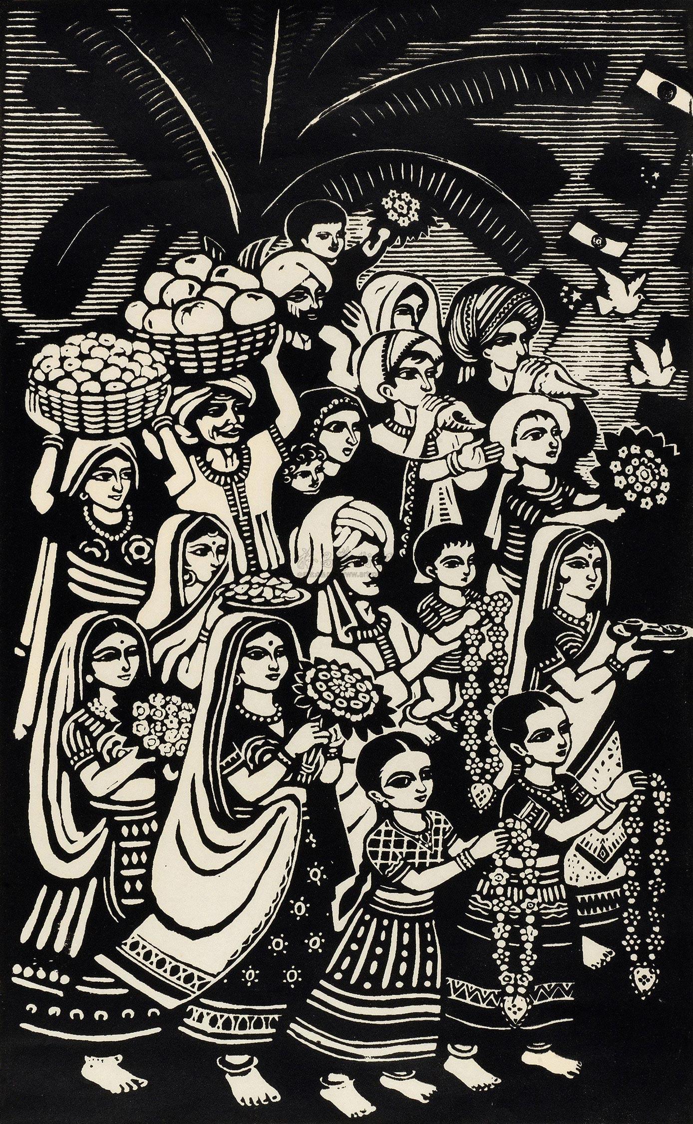 0217 热情的印度 木刻版画