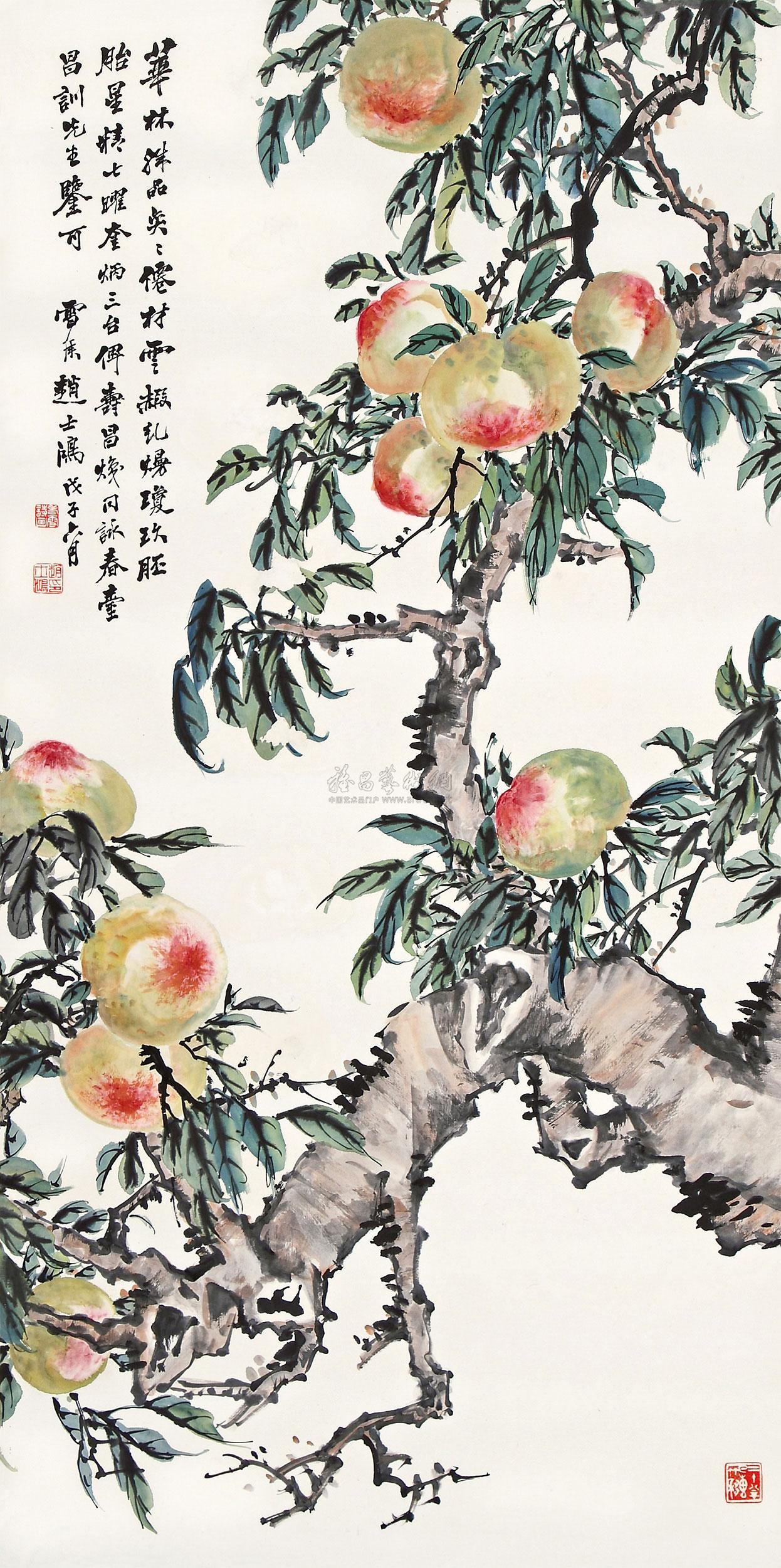 0014 寿桃 立轴 设色纸本
